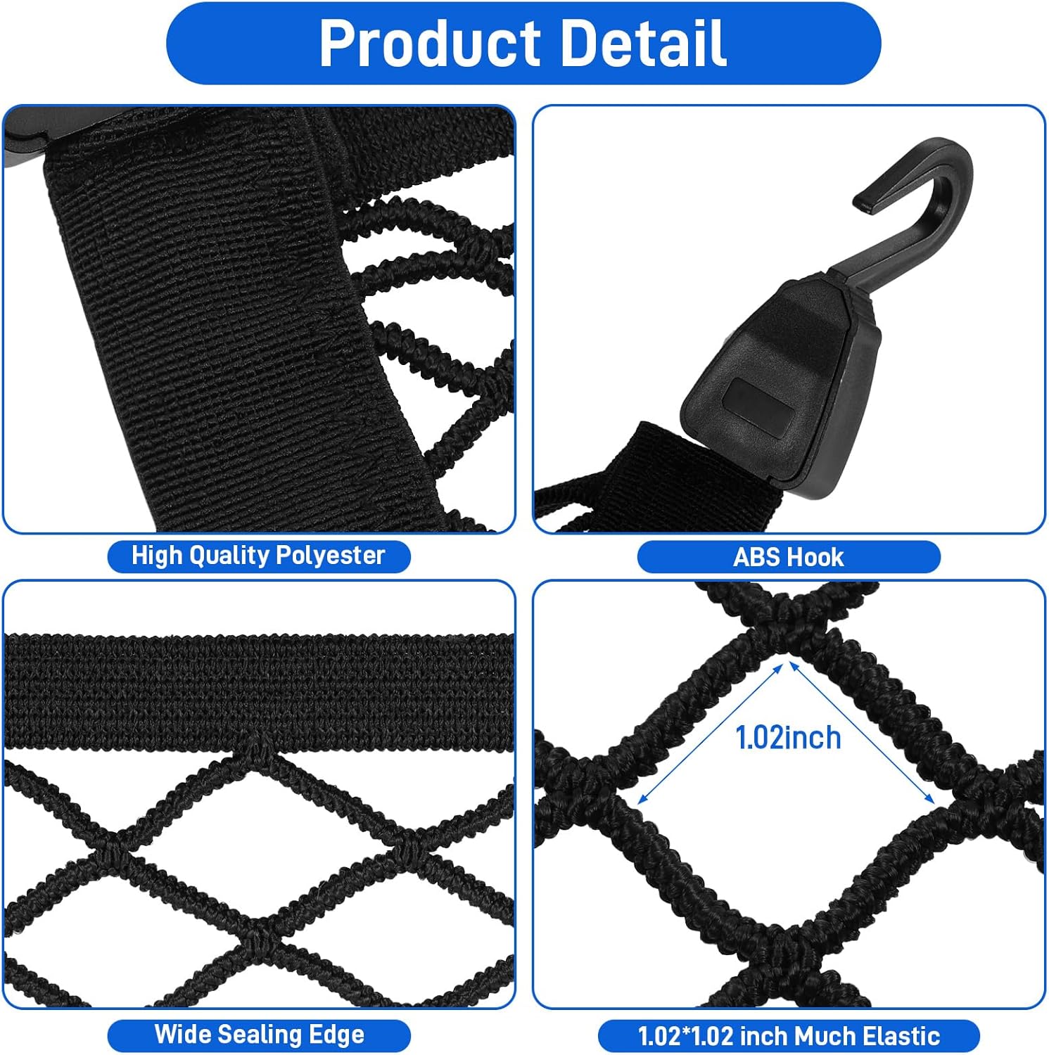 Thumbnail 2 de Zocipro Cargo Net: Adjustable Elastic Car Boot Mesh (60x40cm to 120x80cm) with 4 Hooks