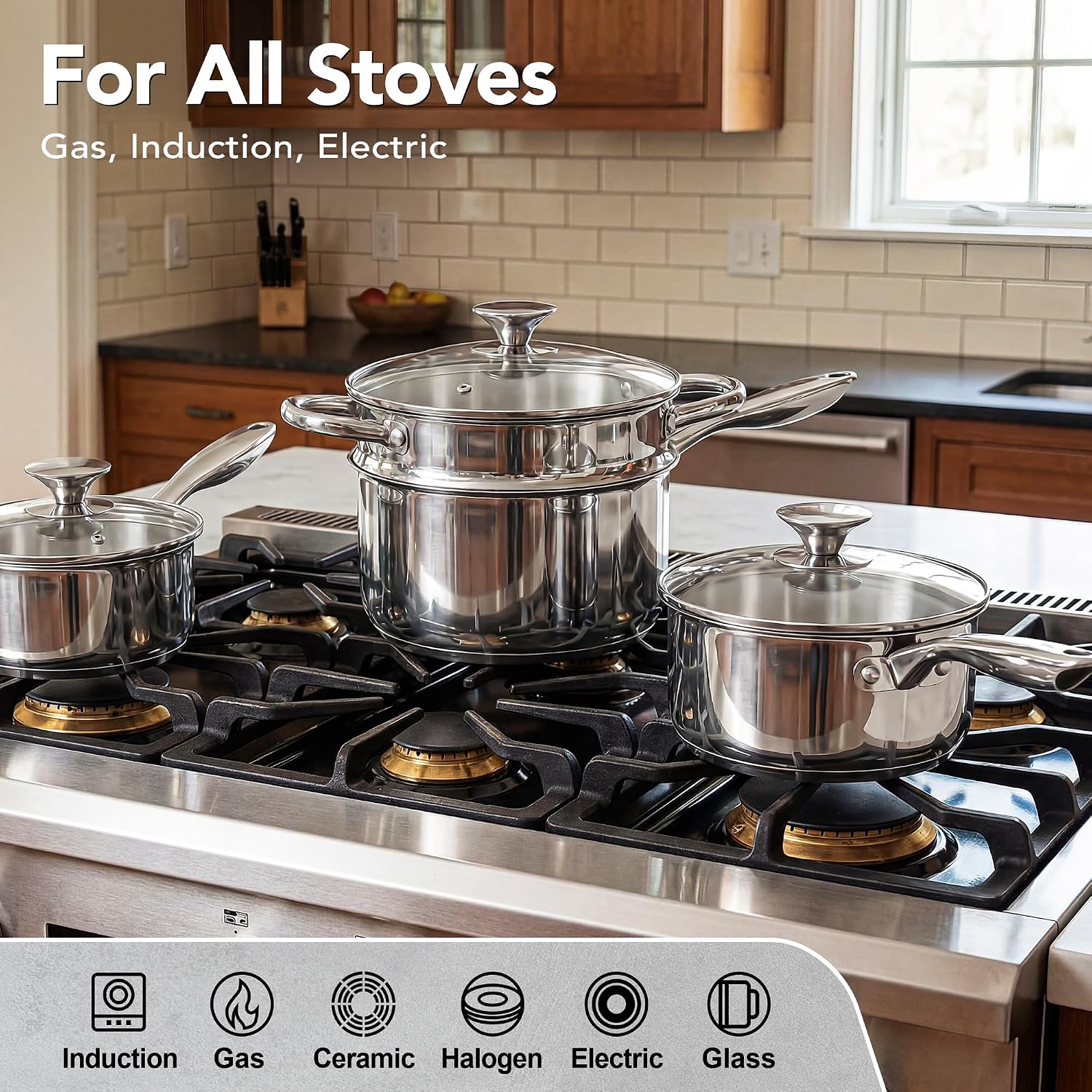 Thumbnail 4 de MICHELANGELO Stainless Steel Saucepan Set 3QT
