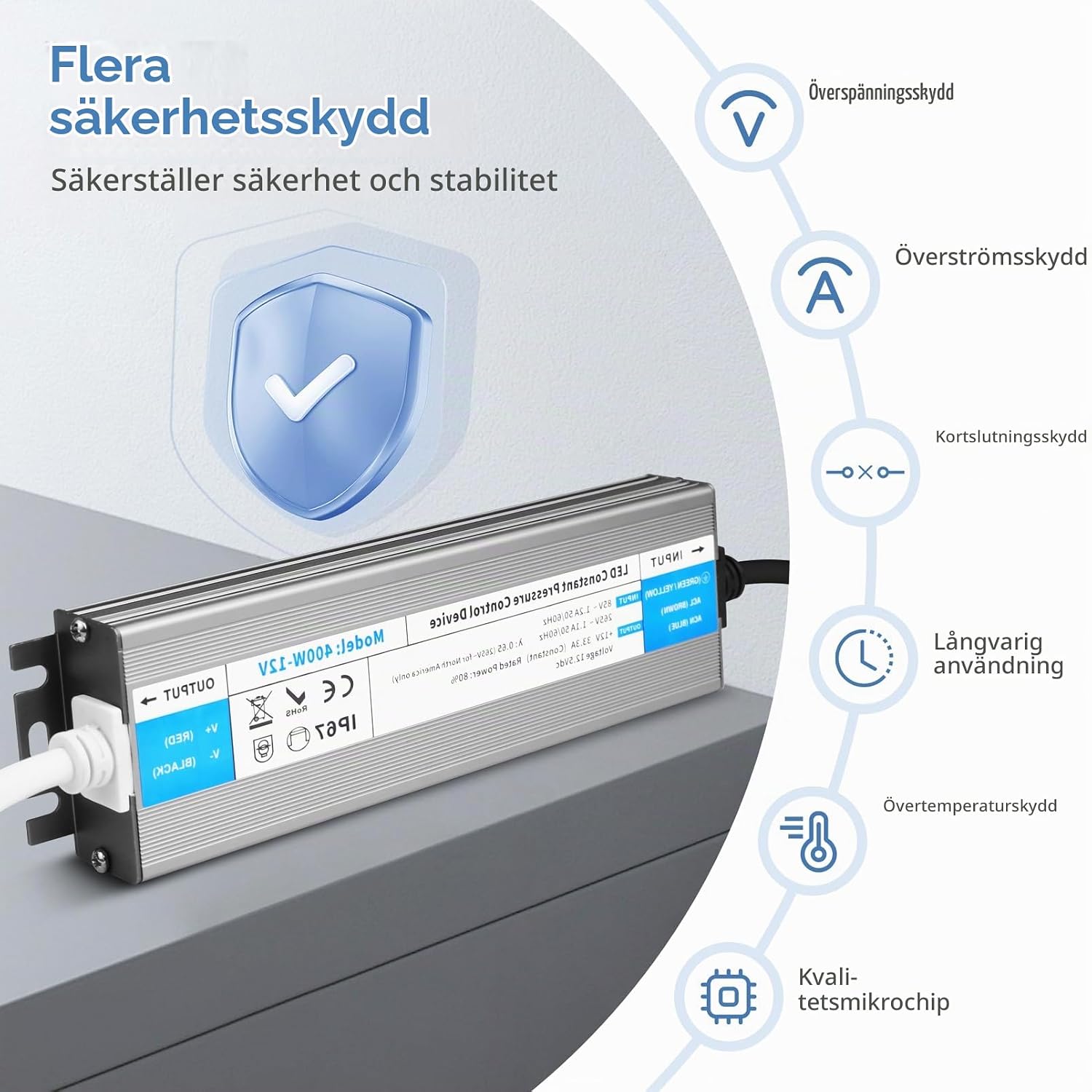 Detalle de YOODI 24V 36W nätadapter, 1,5 A, IP67 för LED-belysning