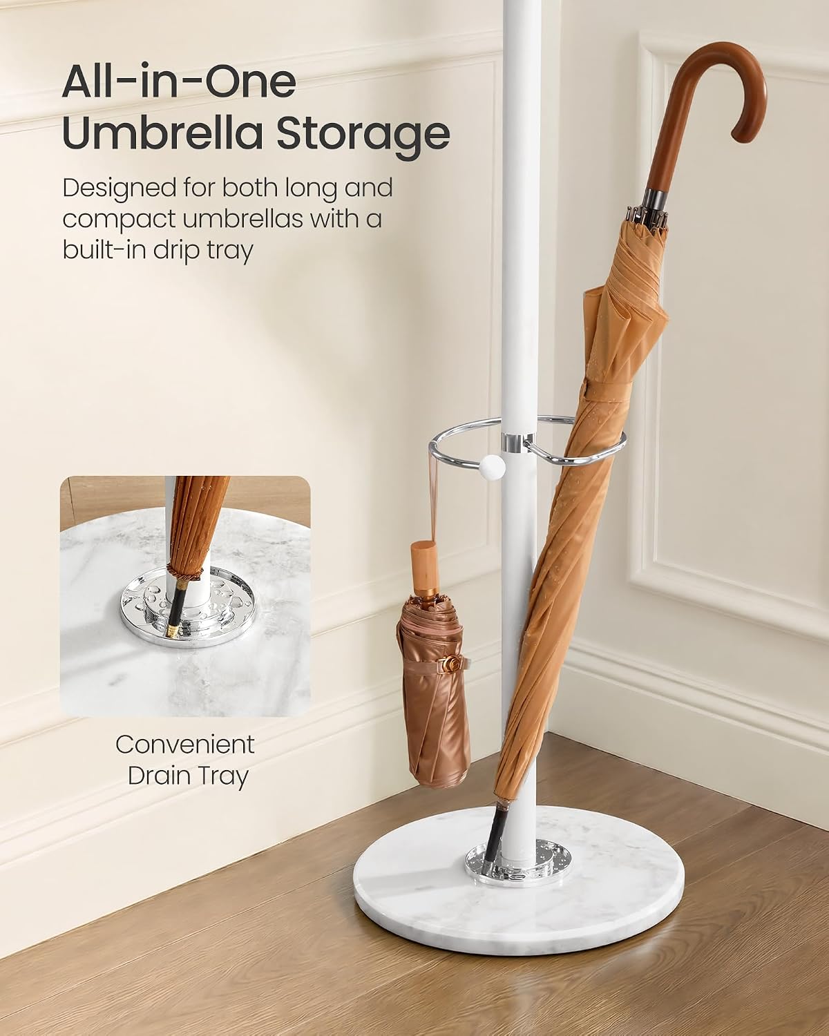 Detalle 1 de SONGMICS ALAN RCR091WC01 Coat Rack with 18 Hooks, Umbrella Stand and Marble Base