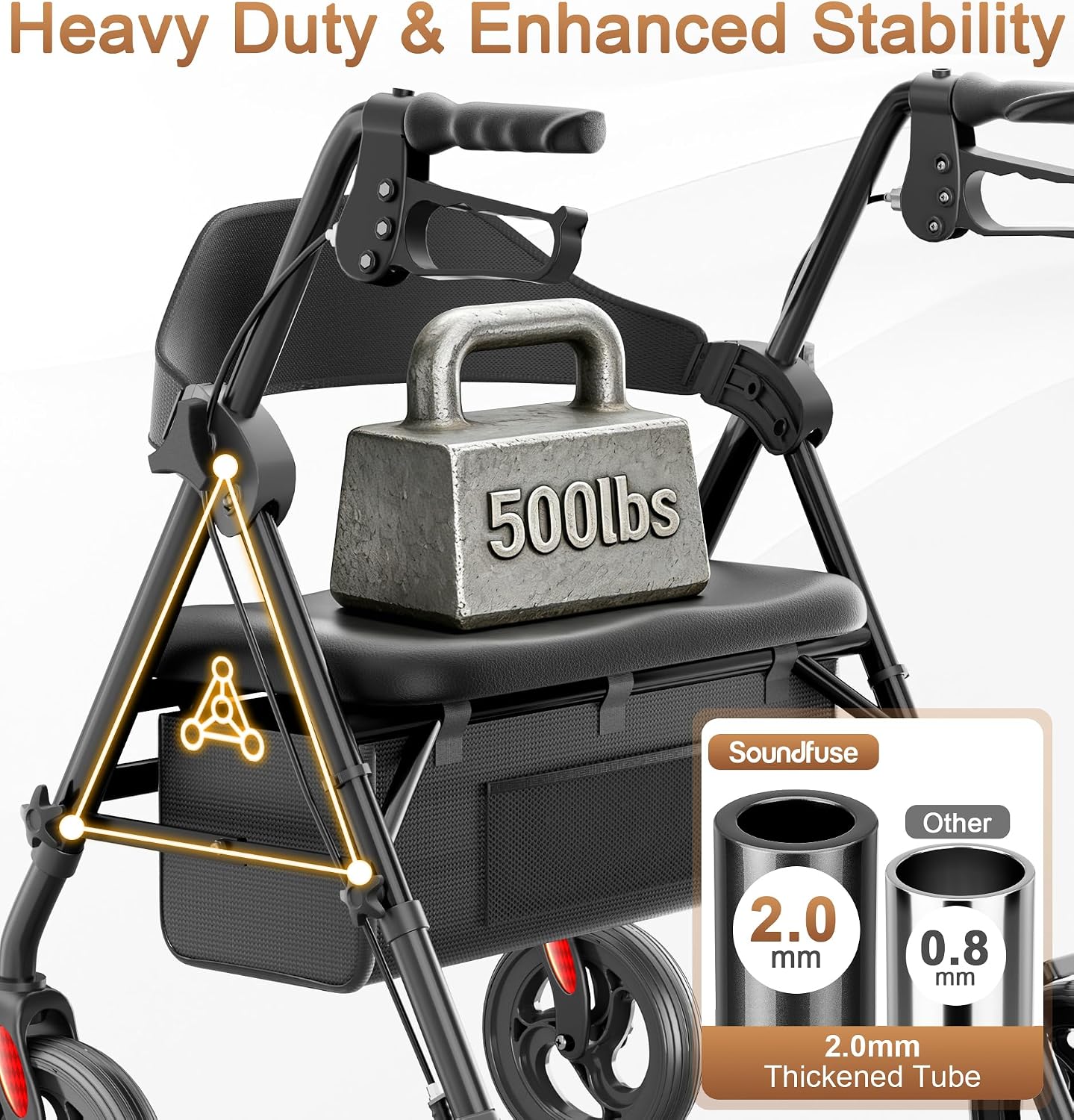 Detalle 2 de Soundfuse Bariatric Rollator Walker, 20-Inch Seat