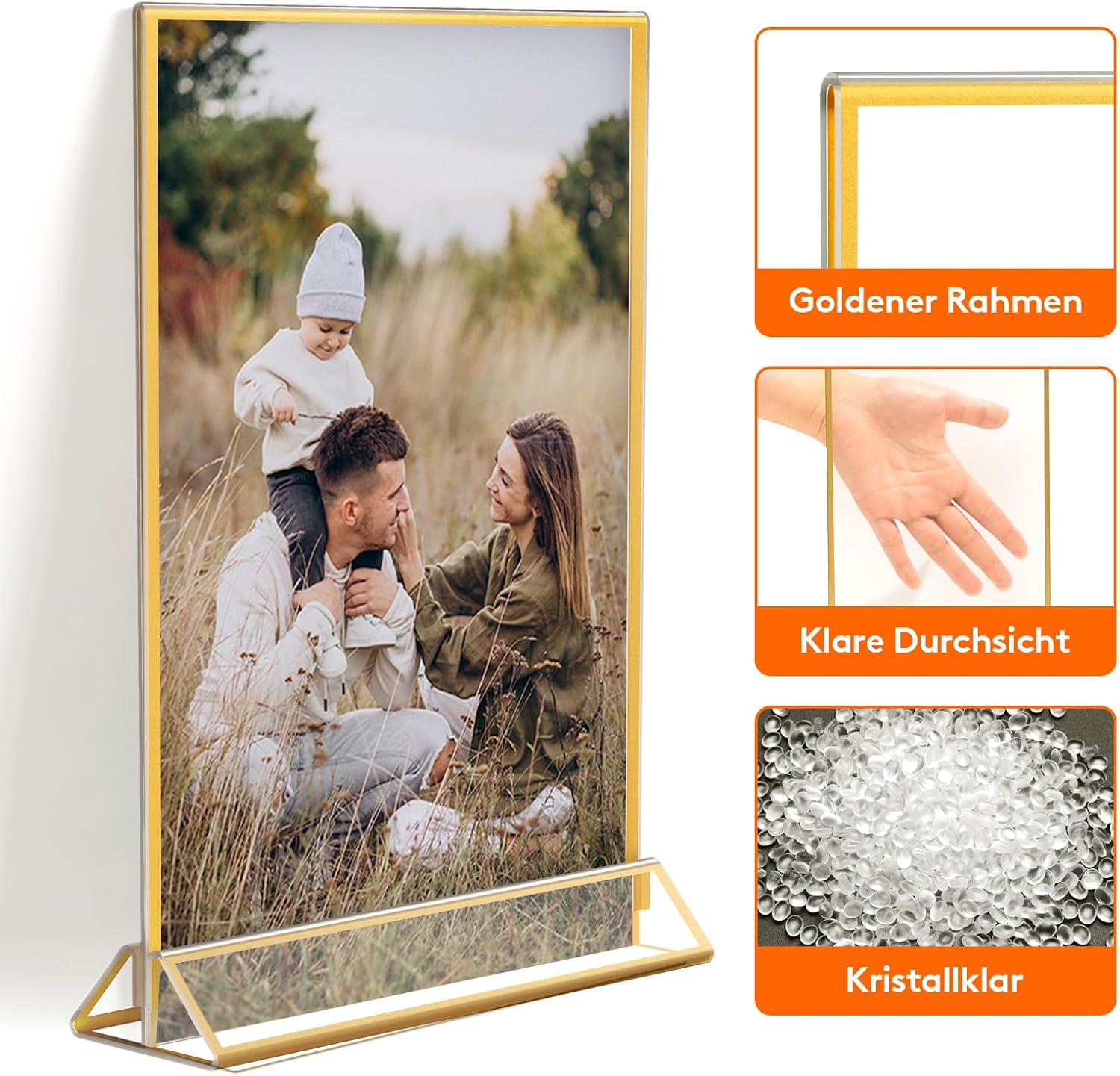 Detalle de Lifewit 6er Pack Tischaufsteller A5 aus Acryl mit goldenen Rändern (doppelseitig) – Menü- & Tischnummernhalter