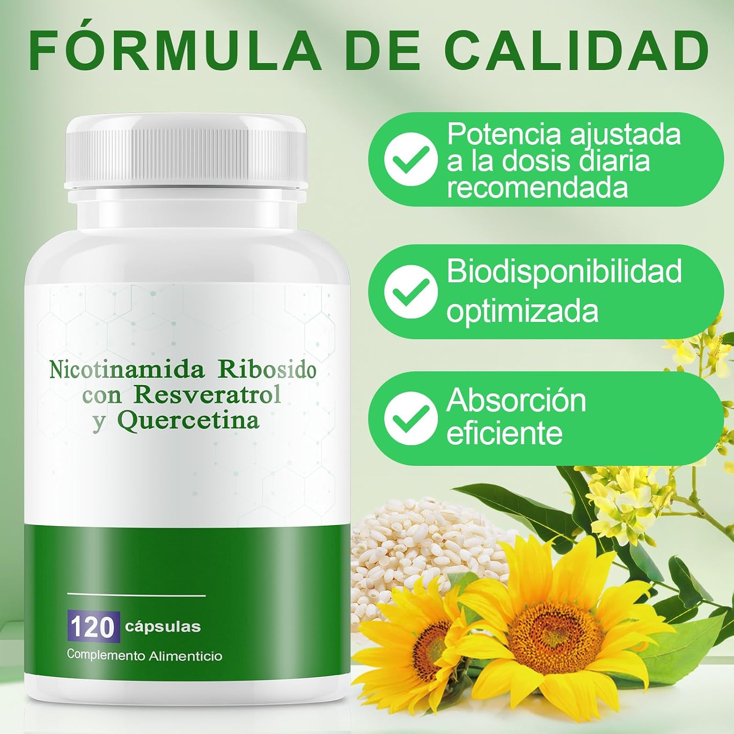Thumbnail 4 de Nicotinamida Ribósido con Resveratrol y Quercetina 120 cápsulas