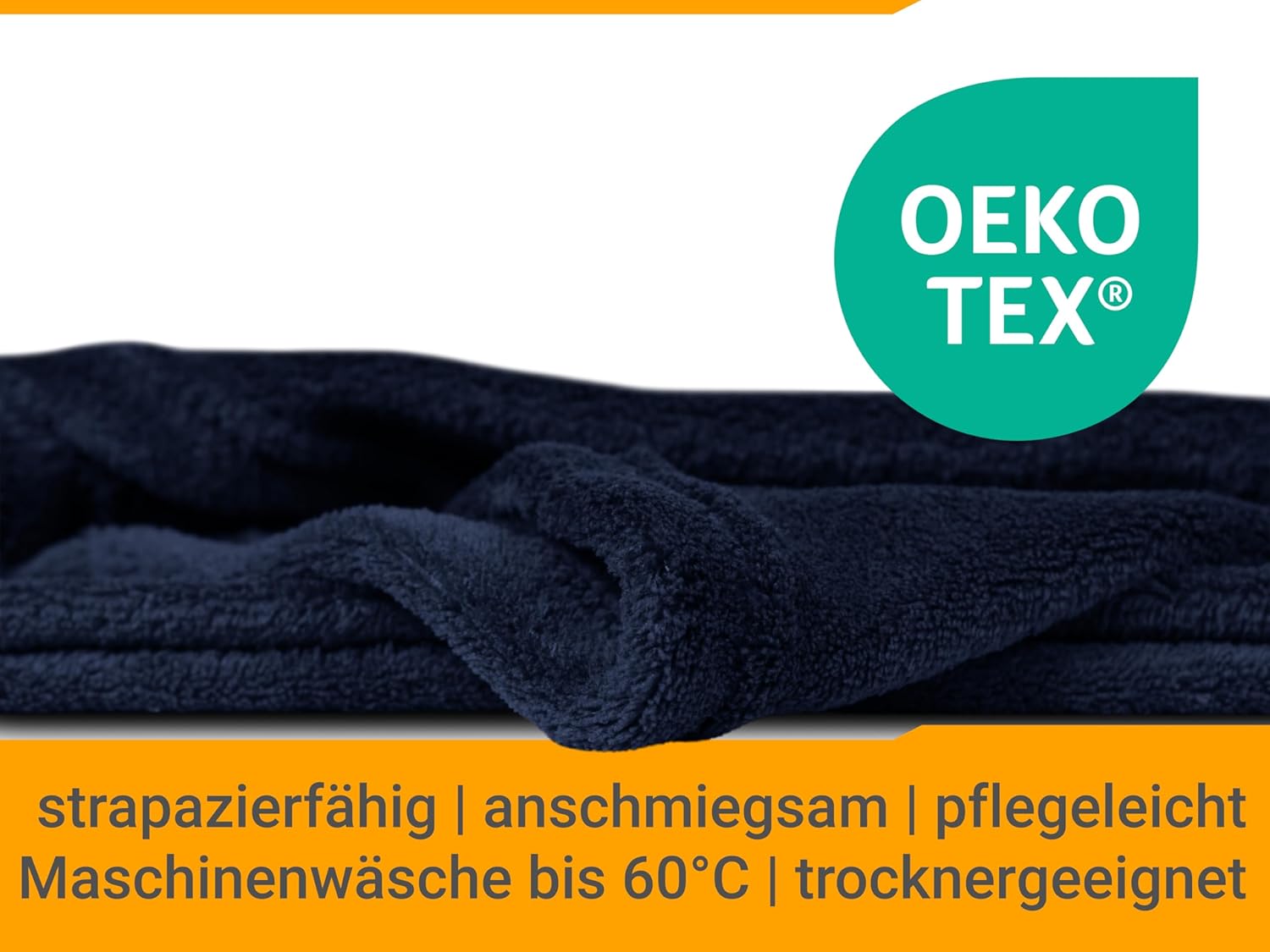 Detalle 2 de Coperta originale npluseins Coral Fleece 1448.2043 – blu navy con maniche e marsupio, 90x150 cm per bambino