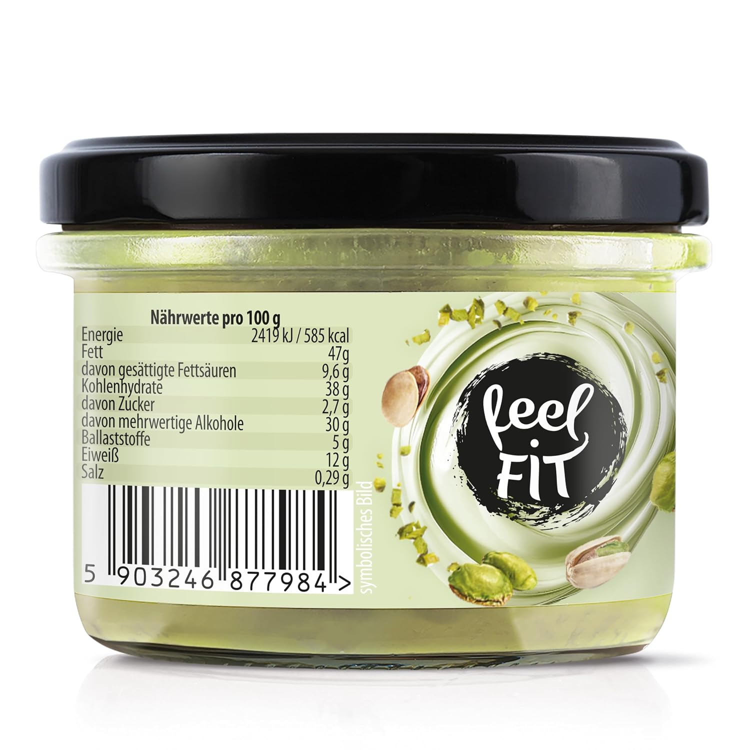 Detalle de Feel FIT VEGANELA Pistazie 45% – vegane Pistaziencreme ohne Zuckerzusatz, 2 x 200 g