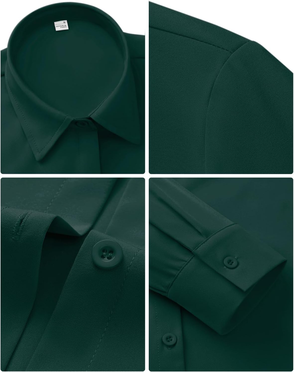 Detalle de siliteelon Women's Stain-Resistant Button-Down Shirt, Long Sleeve, Stretch Blend
