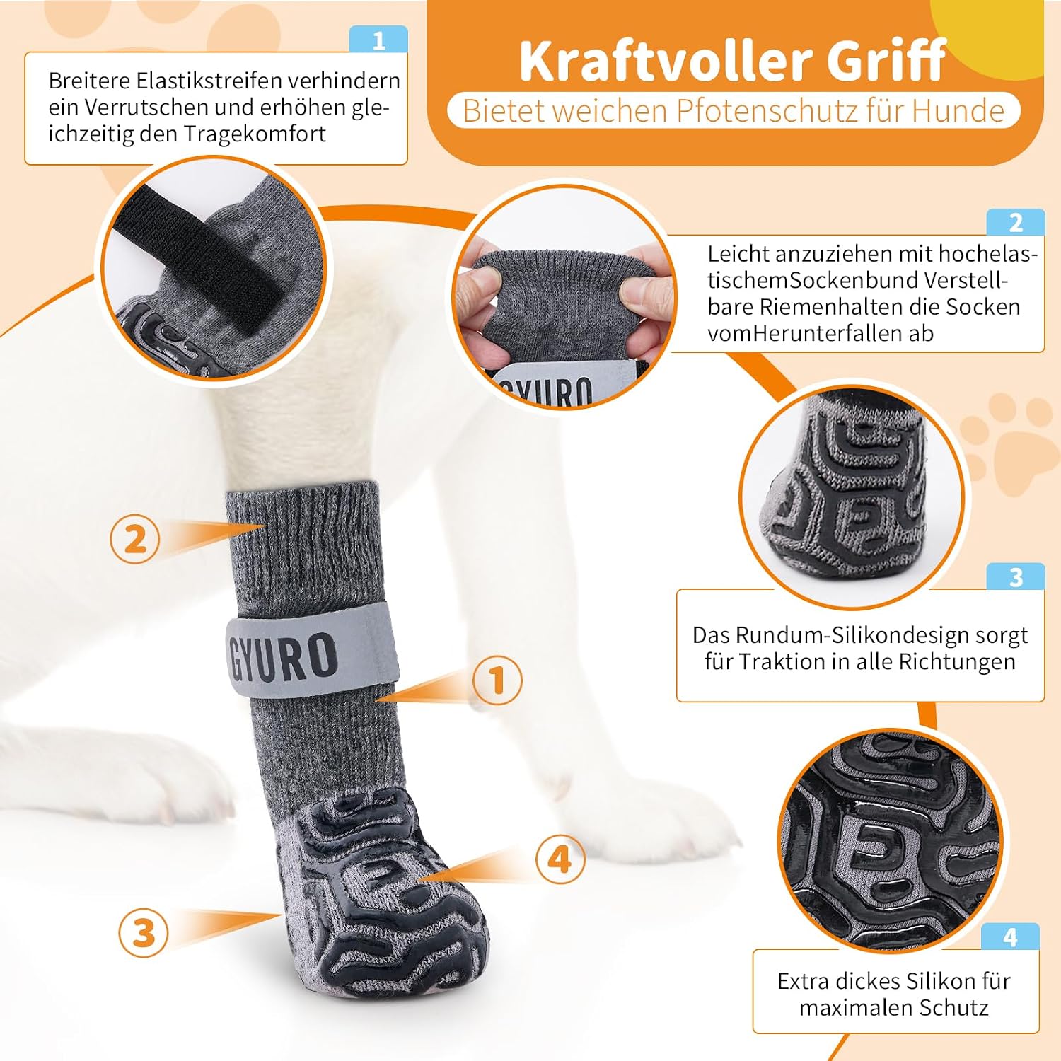 Thumbnail 2 de GYURO 2 Paar Hundesocken rutschfest, Grau, XS