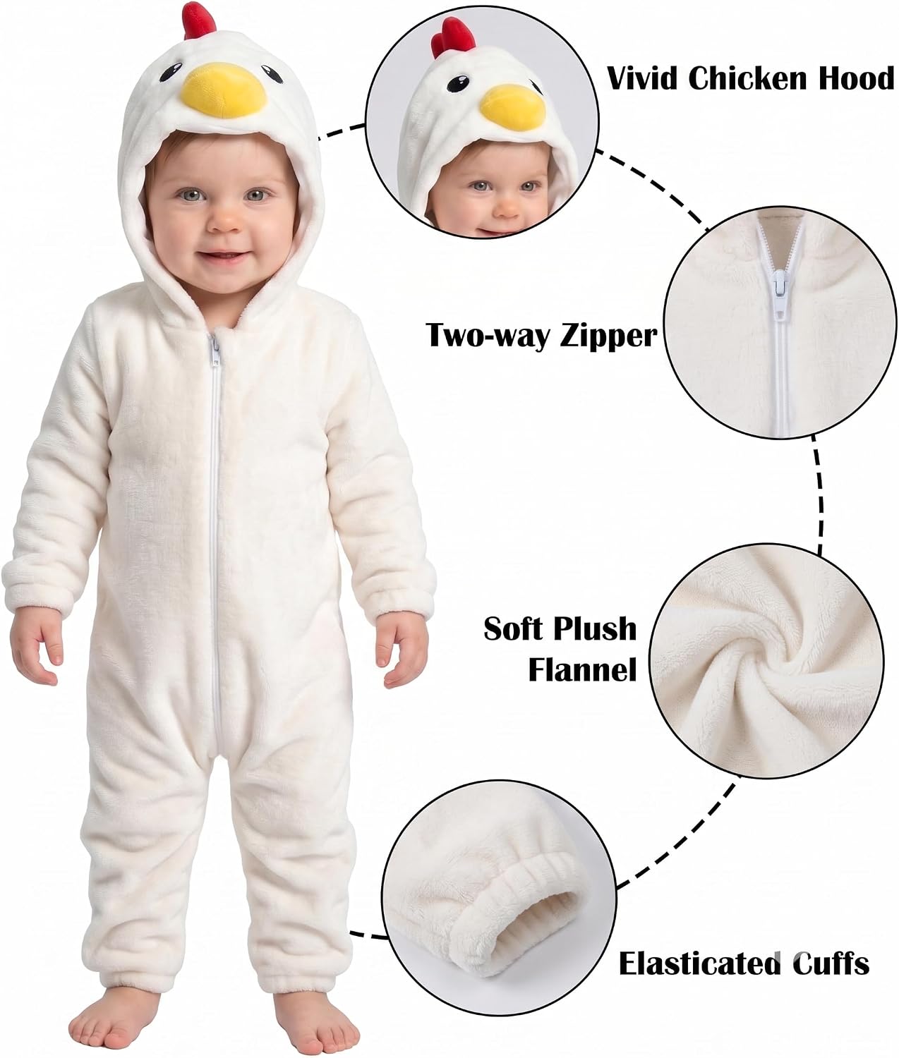 Detalle 2 de LONULAIN Baby Animal Costume Pajamas, Flannel Hooded Romper with Zipper