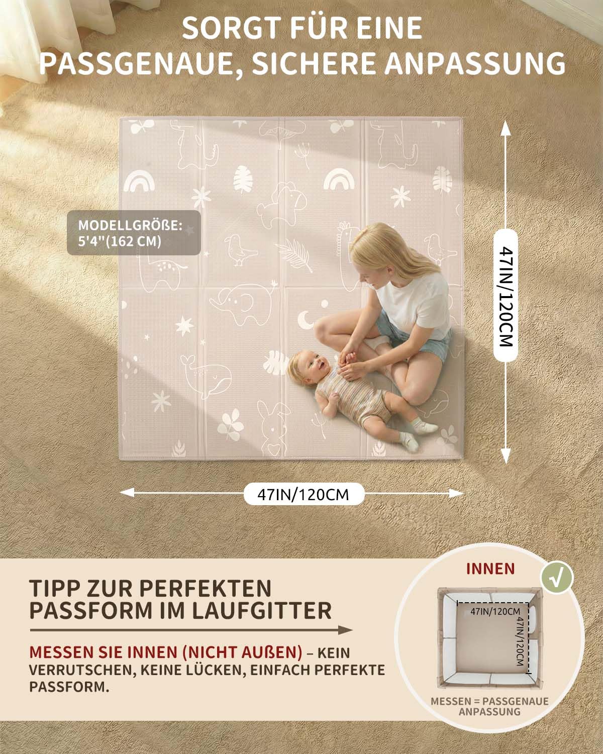Thumbnail 5 de Joypony Krabbelmatte Baby Faltbar 120 x 120 x 1 cm – rutschfest, wasserdicht, doppelseitig