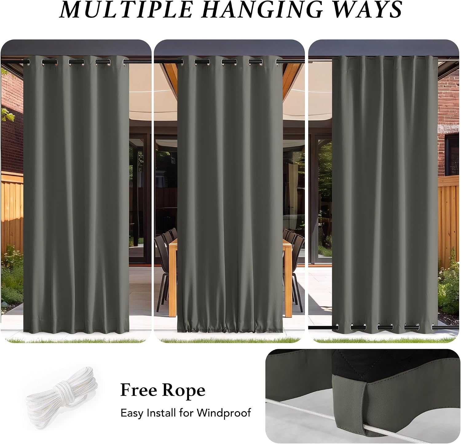 Detalle 2 de StangH Curtains 52 x 84 in Outdoor Thermal Curtains, Grey, 2 Panels