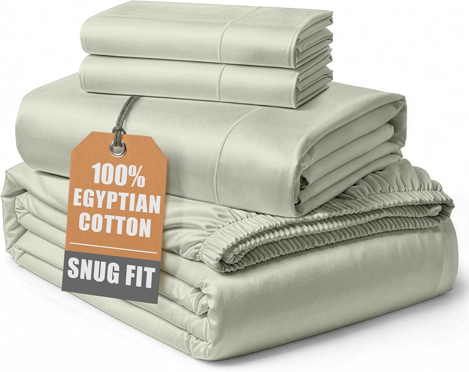 Detalle de Lane Linen 100% Egyptian Cotton California King Bed Sheet Set (16" Deep Pocket) — Mineral
