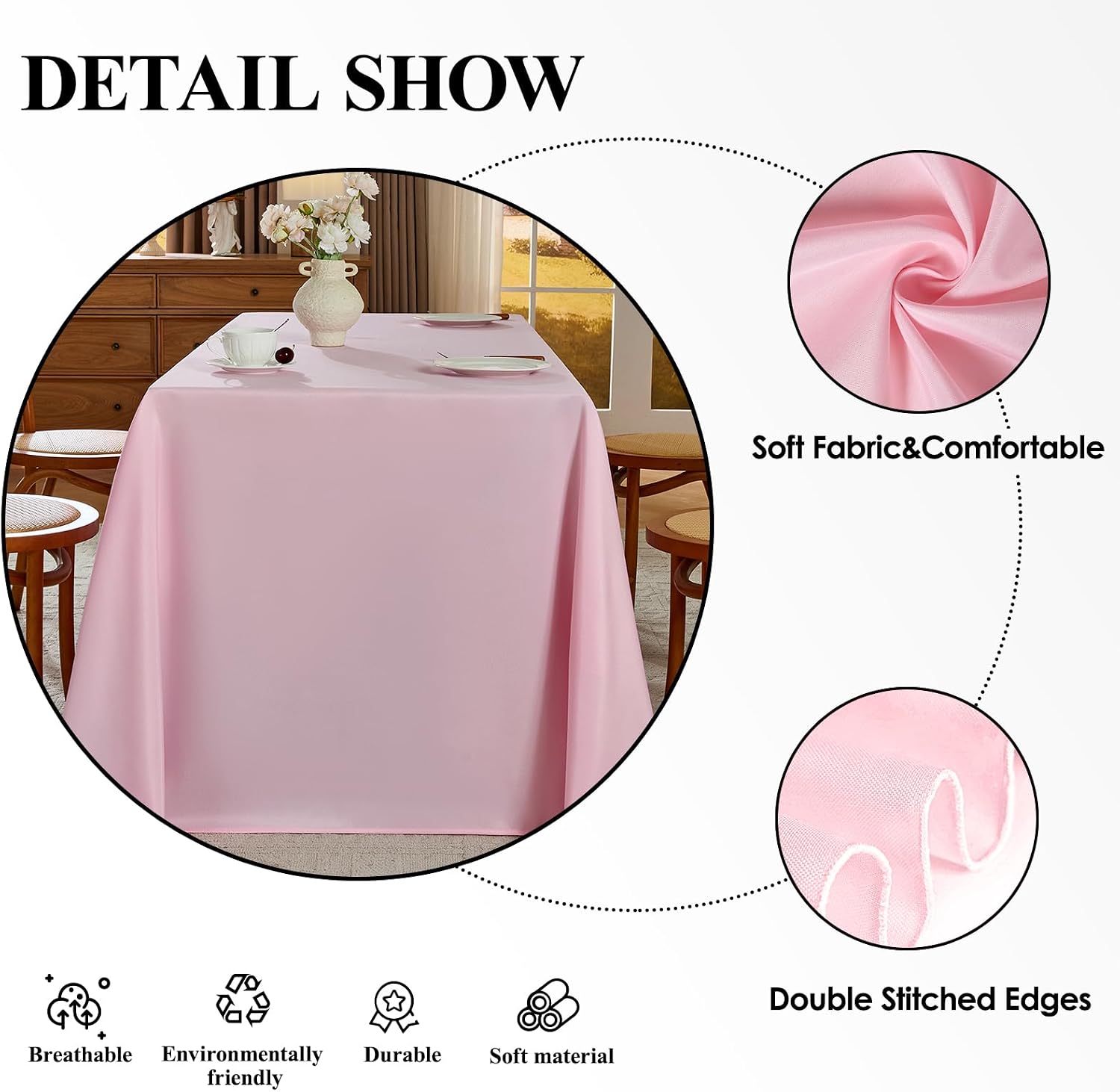 Detalle de Aocoz 90x132 Inch Pink Rectangle Tablecloths – 6-Pack for 6ft to 8ft Tables