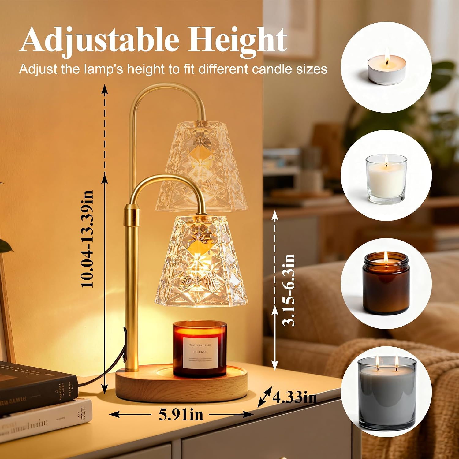 Thumbnail 1 de ESUNYD Candle Warmer Lamp with Timer, Adjustable Height and Brightness