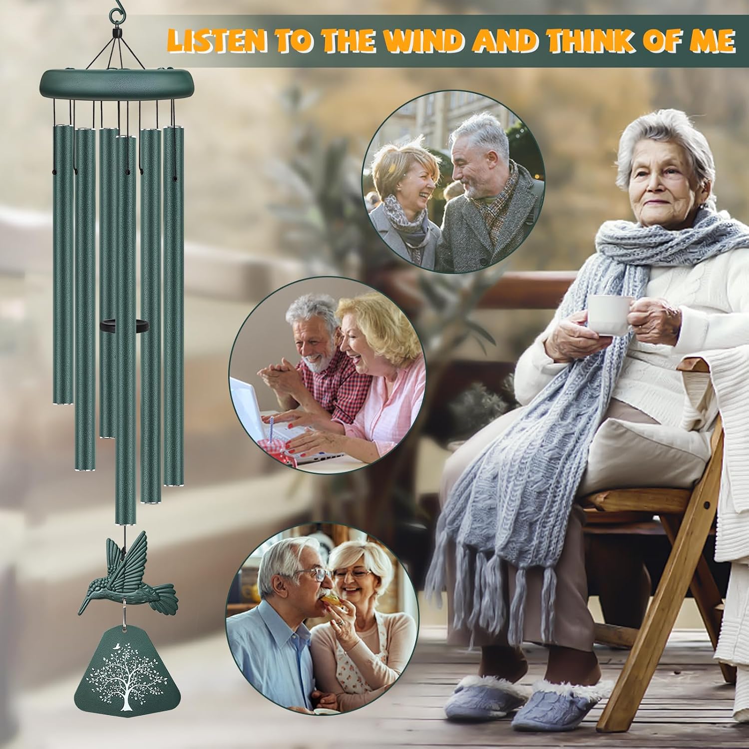 Detalle 2 de Synhonty 1 Memorial Wind Chimes with Deep Tones and Hummingbird Design
