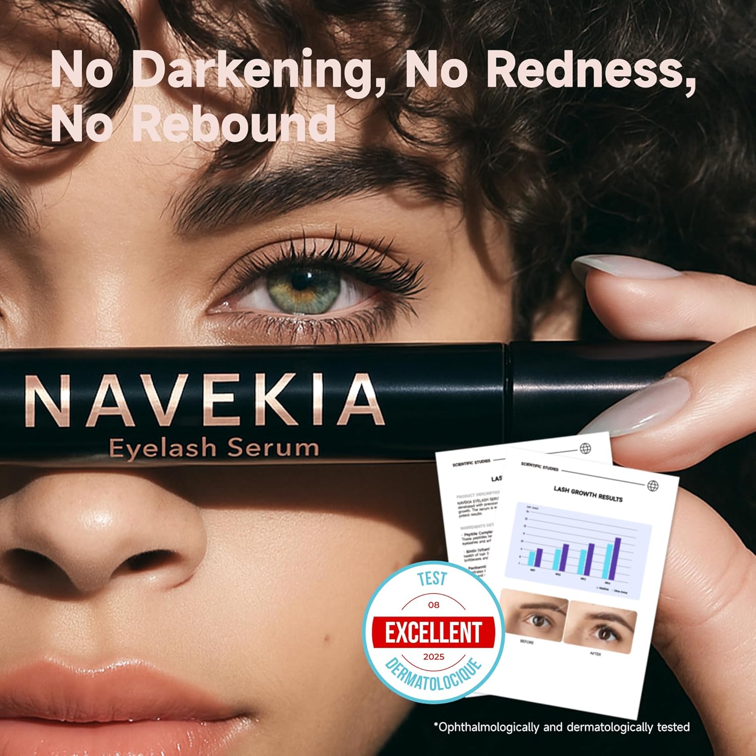 Detalle 2 de Navekia Premium Wimpernserum 2026 – 3 ml, 2 Schlüsselpeptide + Bioenzym, vegan & tierversuchsfrei