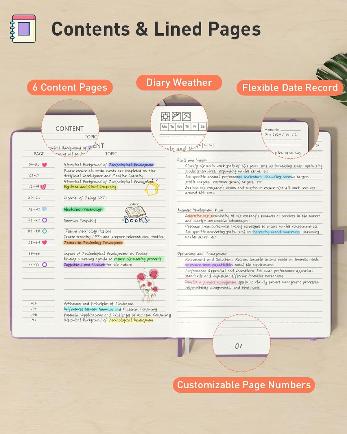 Detalle 2 de Smarpau 320 Pages B5 College Ruled Notebook (Purple) with Index Tabs and 100gsm Paper