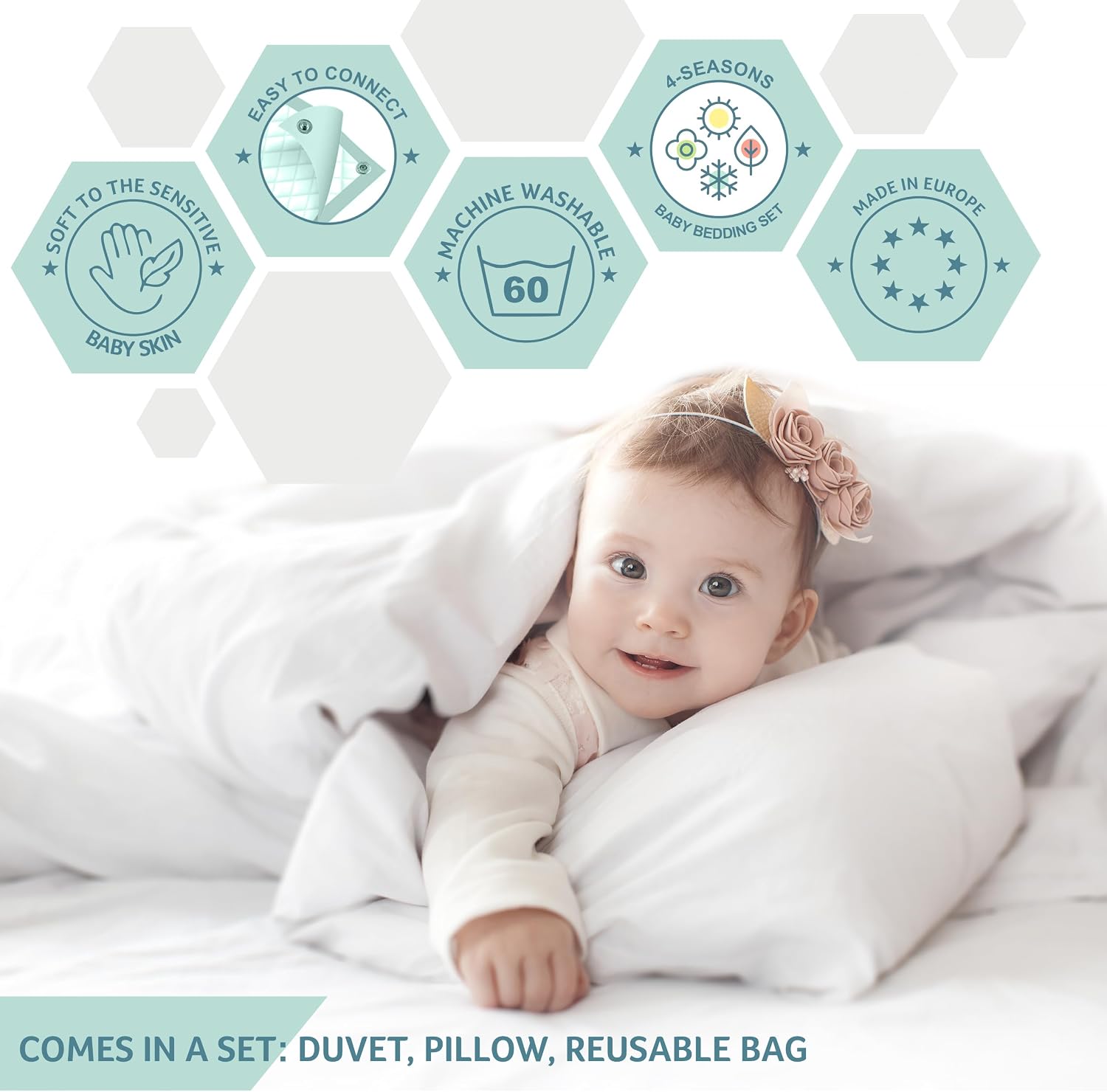Detalle de FAM' Home Baby Cheeky Fox Bettdecke & Kissen-Set 90x120 cm + 40x60 cm – OEKO-TEX, antiallergisch