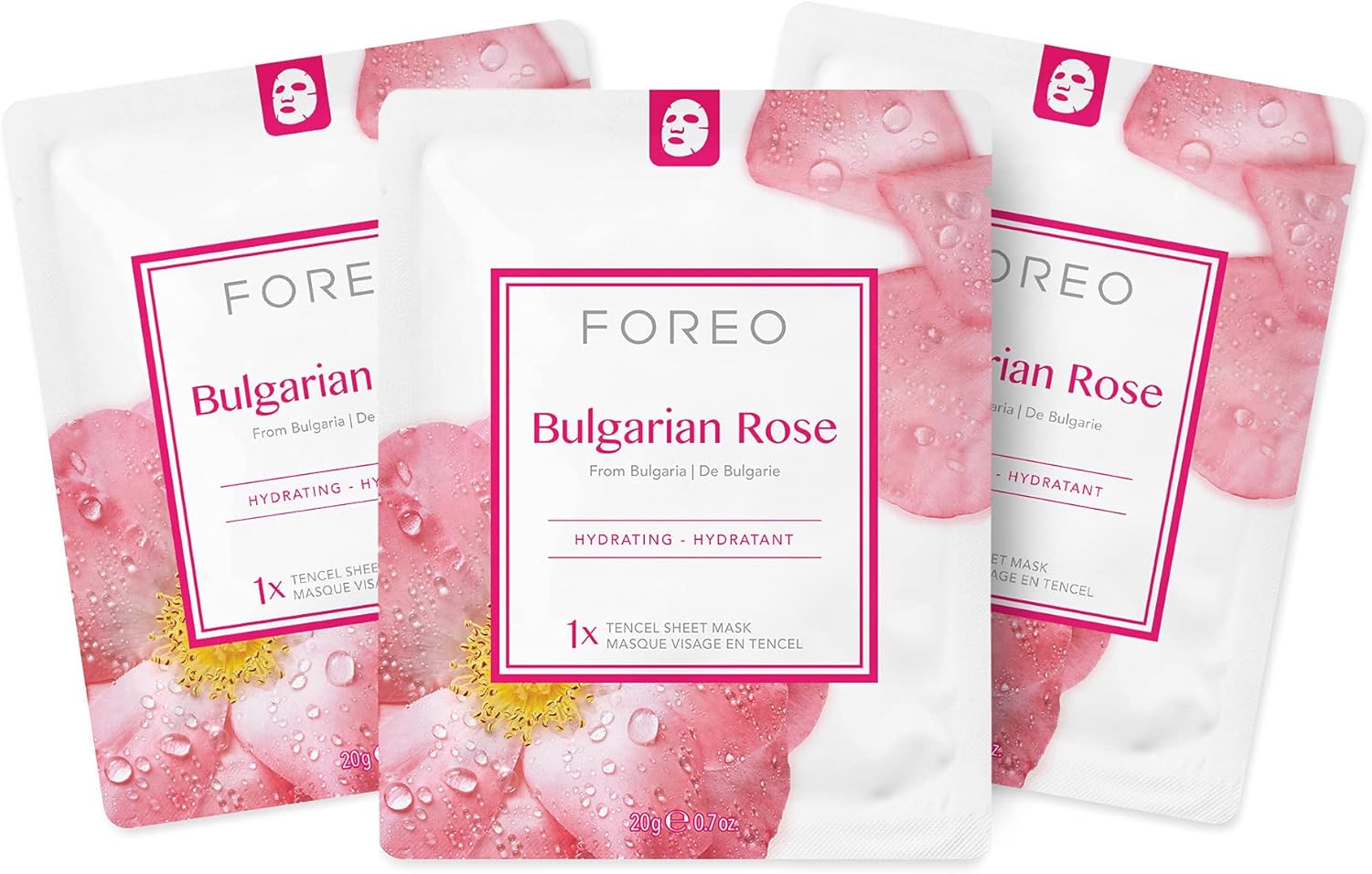 Detalle 2 de FOREO Masque Tissu UFO à la Rose Bulgare (peau sèche) – pack de 3, régénérant et apaisant