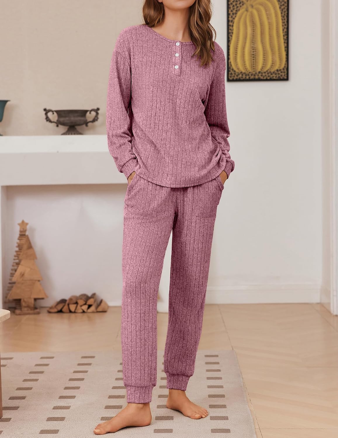 Detalle de Ekouaer Women's Knit Pajama Set