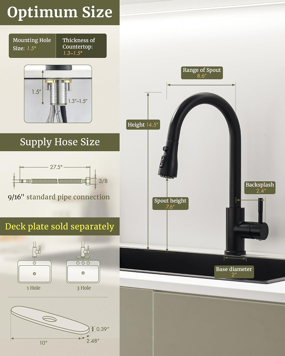 Thumbnail 1 de GIMILI Matte Black Pull-Down Kitchen Faucet with 360° Swivel and Three Spray Modes