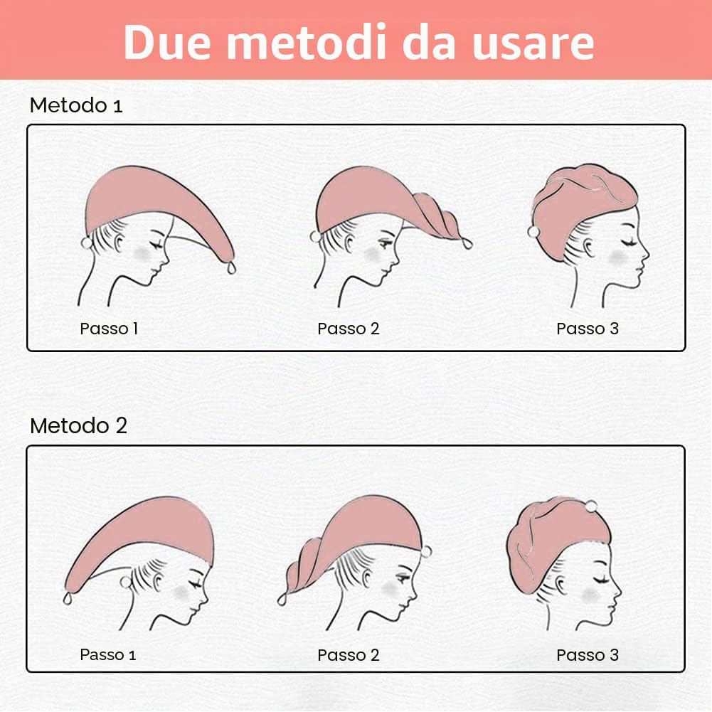 Detalle 2 de URAQT Asciugamano Microfibra Capelli – 3 Pezzi turbante con bottone, morbidissimo e super assorbente