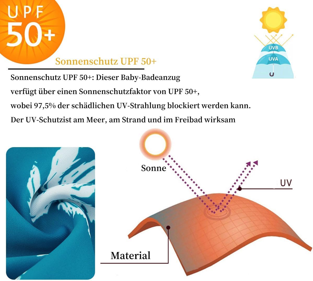 Detalle de UMELOK Baby Badeanzug mit Sonnenhut – UV-Schutz UPF 50+ für Baby Jungen