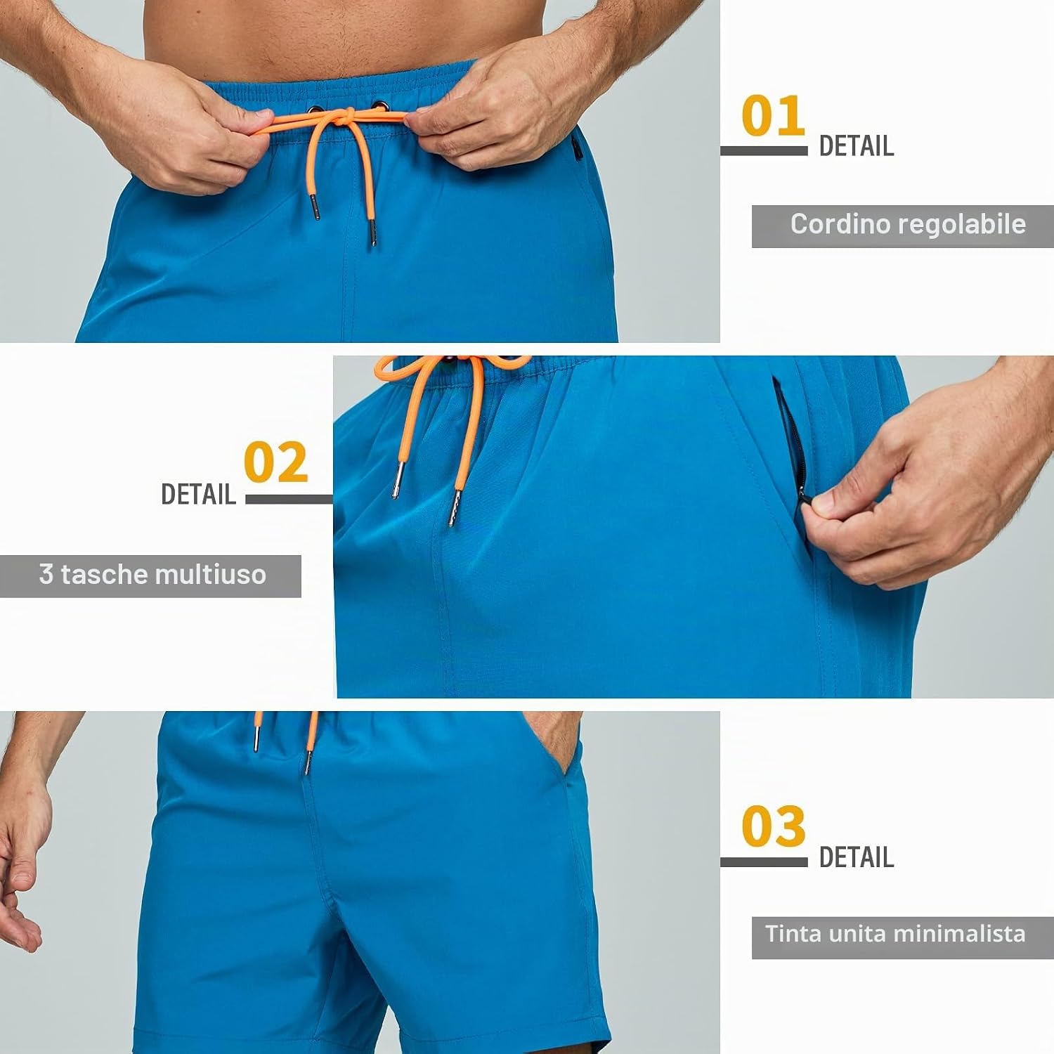 Thumbnail 4 de Vorvowry Costume Uomo Mare: pantaloncini da bagno con asciugatura rapida e tasca con zip