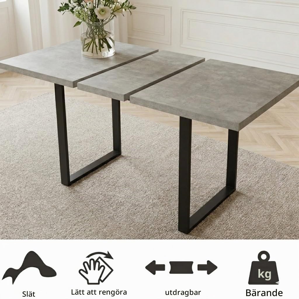 Thumbnail 6 de JIEXI J15+JD8483 matbordsset, utdragbart 130–170 cm med 6 vita manchesterstolar
