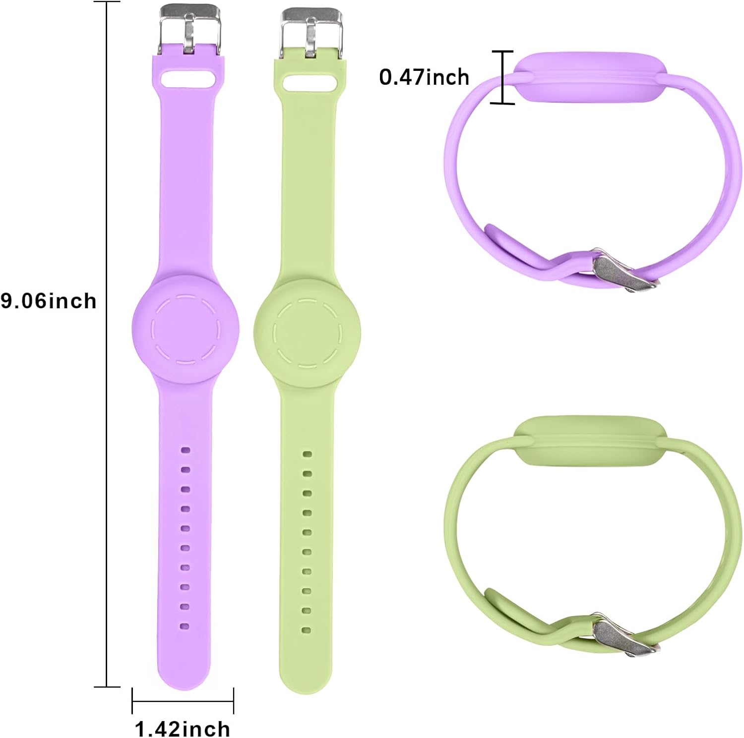 Thumbnail 1 de 2 Pack Adjustable Silicone Air Tag Bracelets for Kids (Purple & Green) – Waterproof, Lightweight, Hidden Wristband Holders