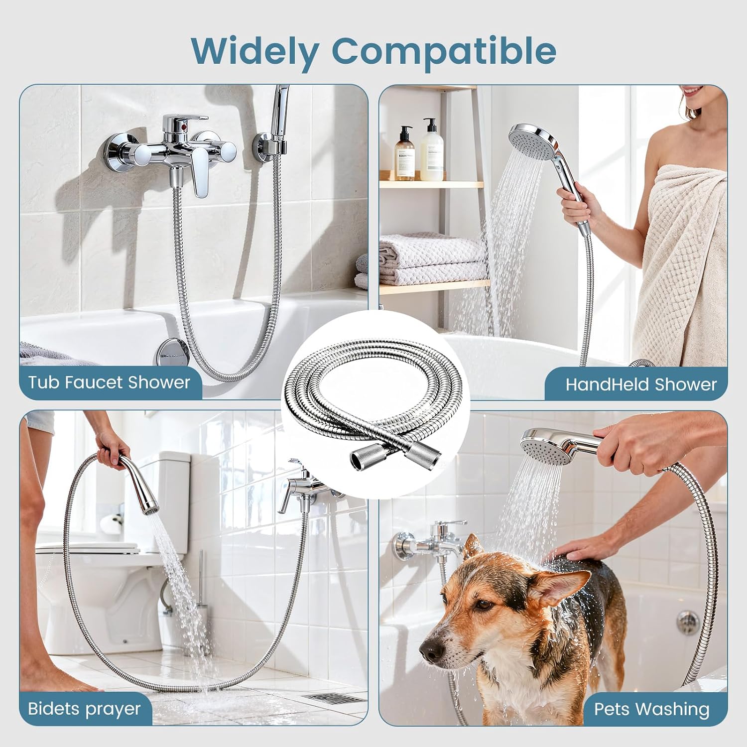 Thumbnail 6 de FEELSO Stainless Steel Shower Hose 1.8m: Leakproof, Anti-Kink, High-Pressure Replacement