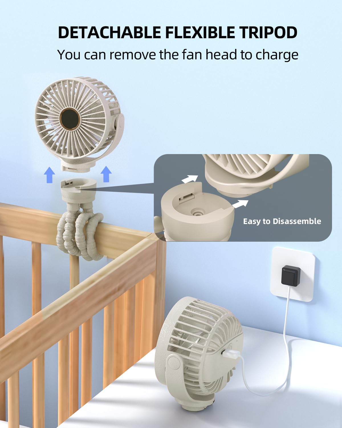 Thumbnail 5 de KIDEE Portable Pram Fan – rechargeable clip-on stroller fan with digital display