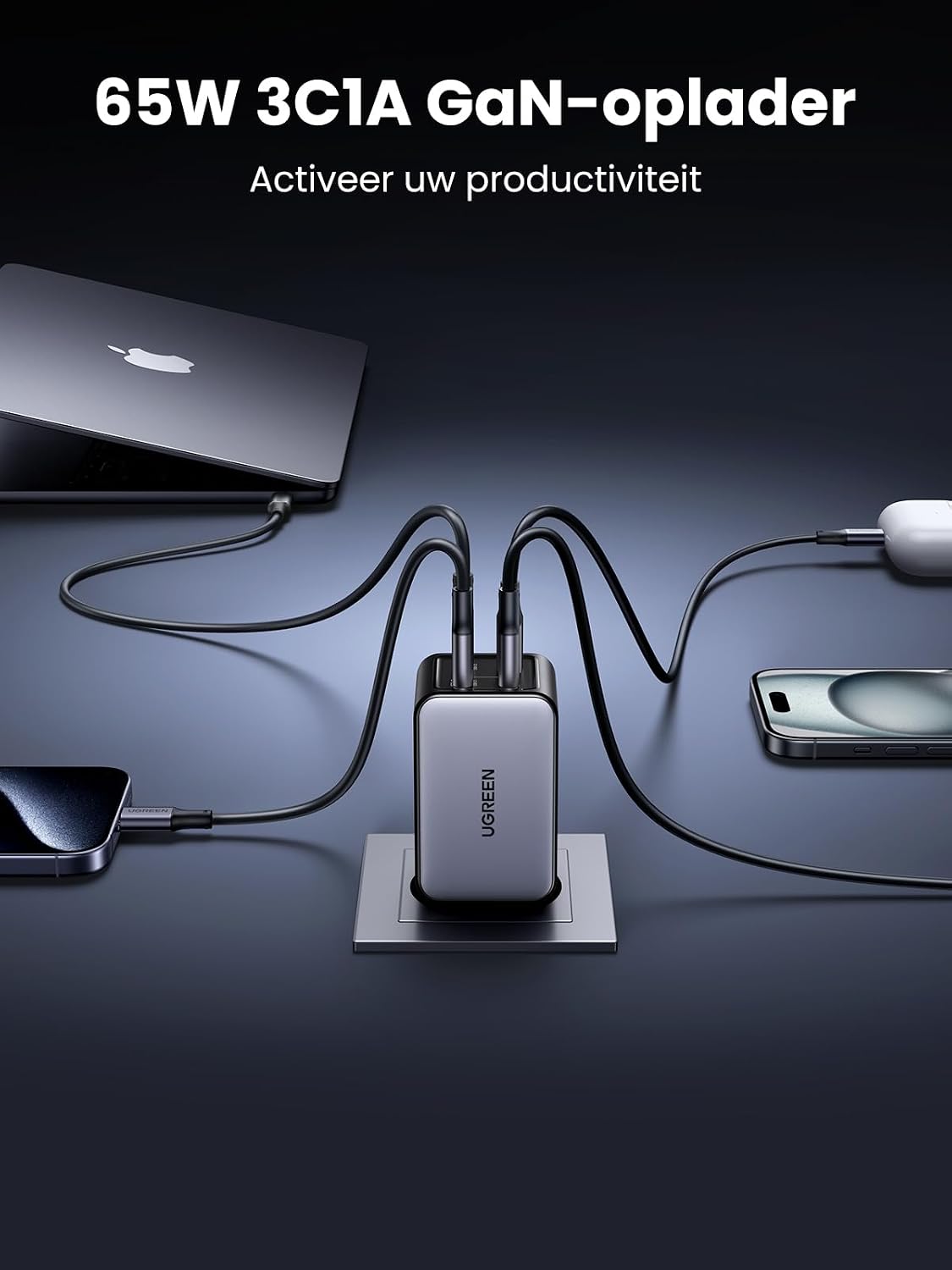 Detalle 2 de UGREEN Nexode 65W USB-C-lader met 4 poorten, GaN en PPS