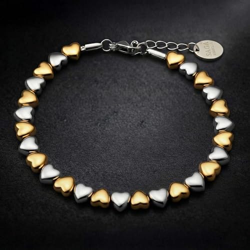 Detalle 2 de SAGA GIOIELLI Bracciale donna cuori in Acciaio Inox – Regalo regalo San Valentino, finitura bicolor
