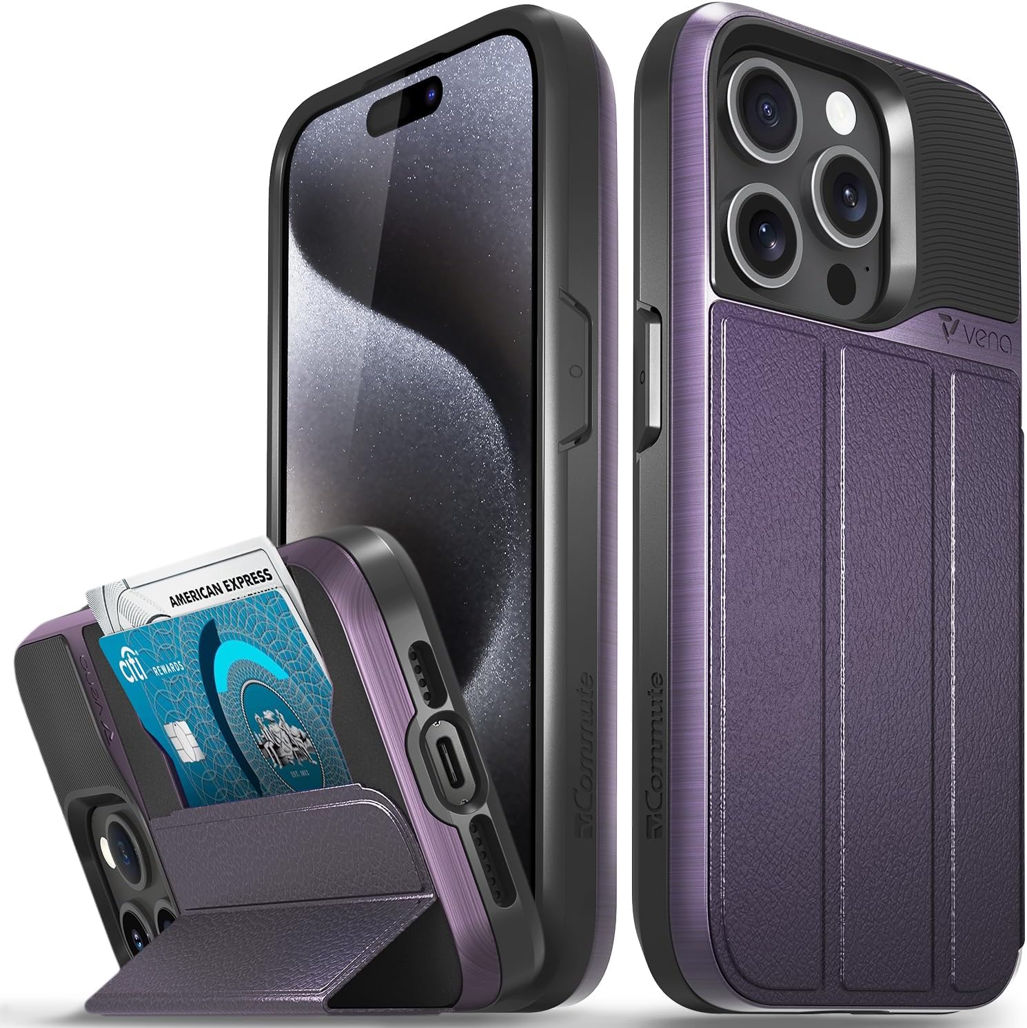Detalle de VENA vCommute VN2300VH Wallet Case for iPhone 15 Pro, Purple