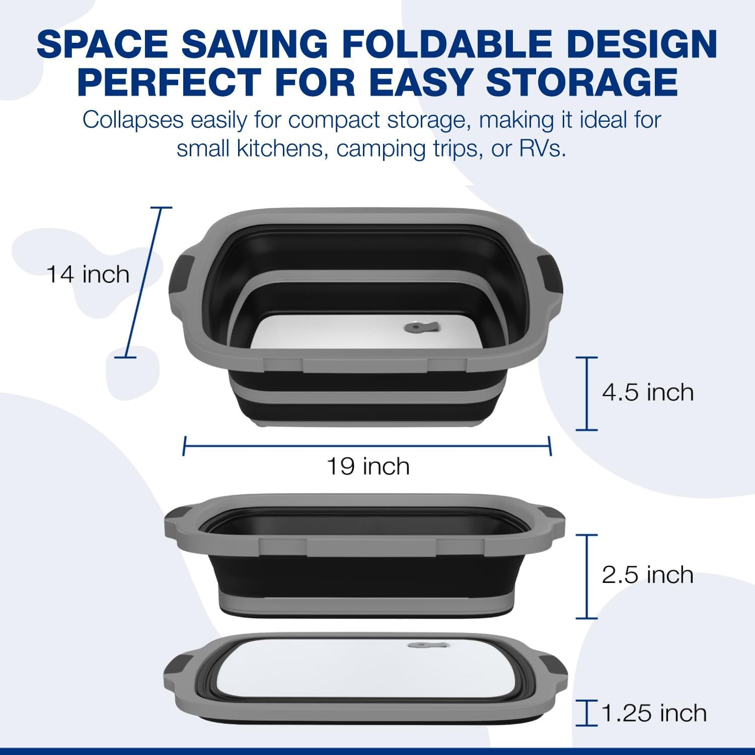 Detalle de 2-Pack XL Collapsible BBQ Prep Tub with Built-In Cutting Board, Lid & Strainer: Marinate, Drain & Prep