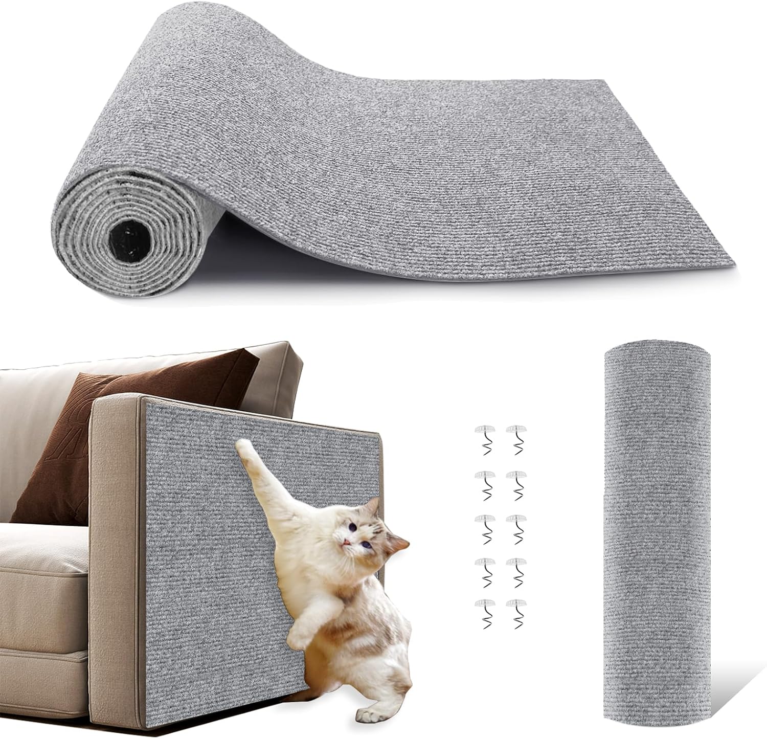 Detalle 2 de NATUYA Cat Scratcher Mat Self-Adhesive, 200x40cm — Durable, Trim-to-Fit Furniture Protector and Wall Scratcher (Drak Gray)