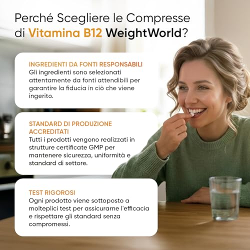 Thumbnail 8 de Vitamina B12 Metilcobalamina 1000 mcg WeightWorld – 450 microcompresse vegane, 14 mesi di fornitura