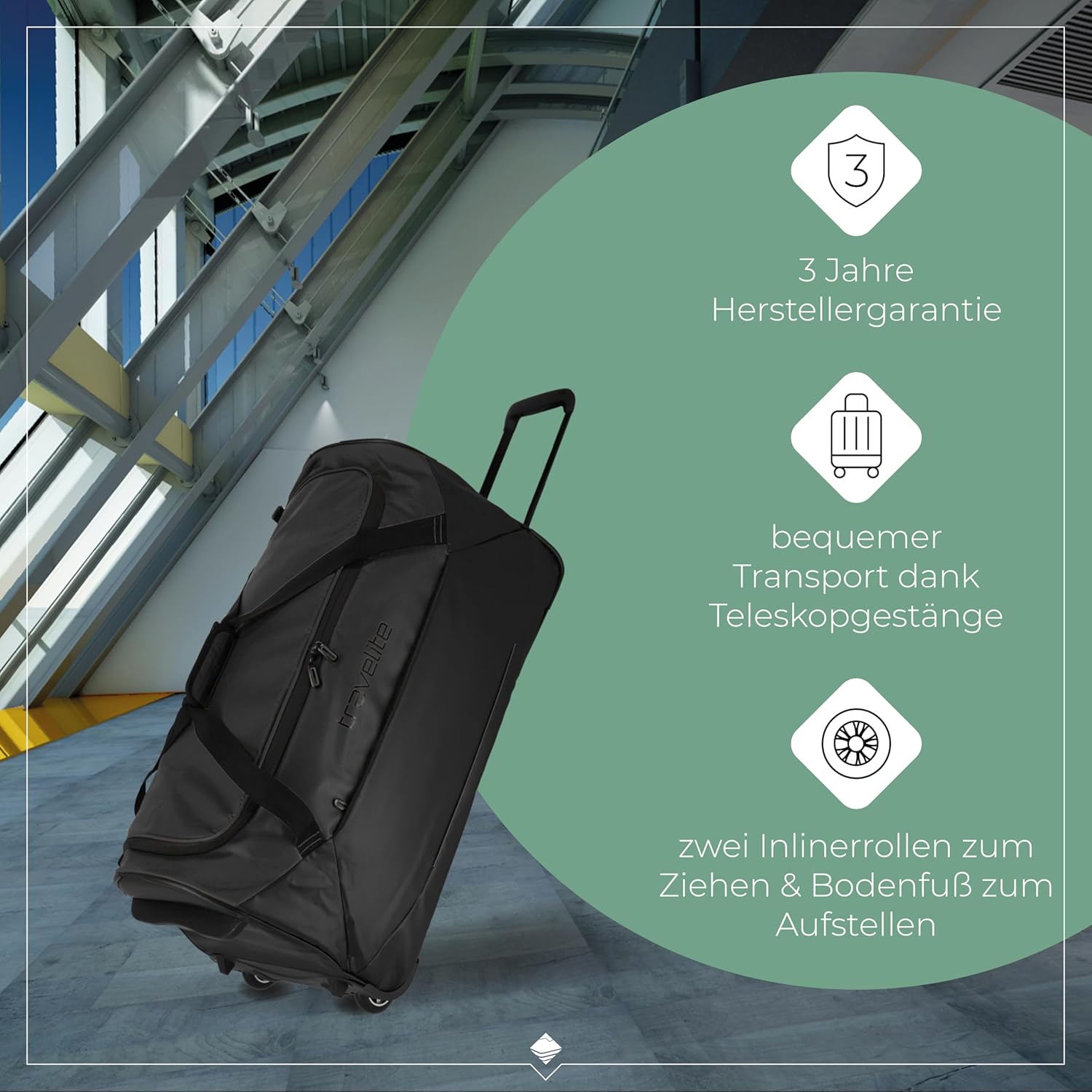 Detalle de Travelite Trolley Reisetasche mit Rollen – wasserabweisendes Allround-Softbag, 98–119 L