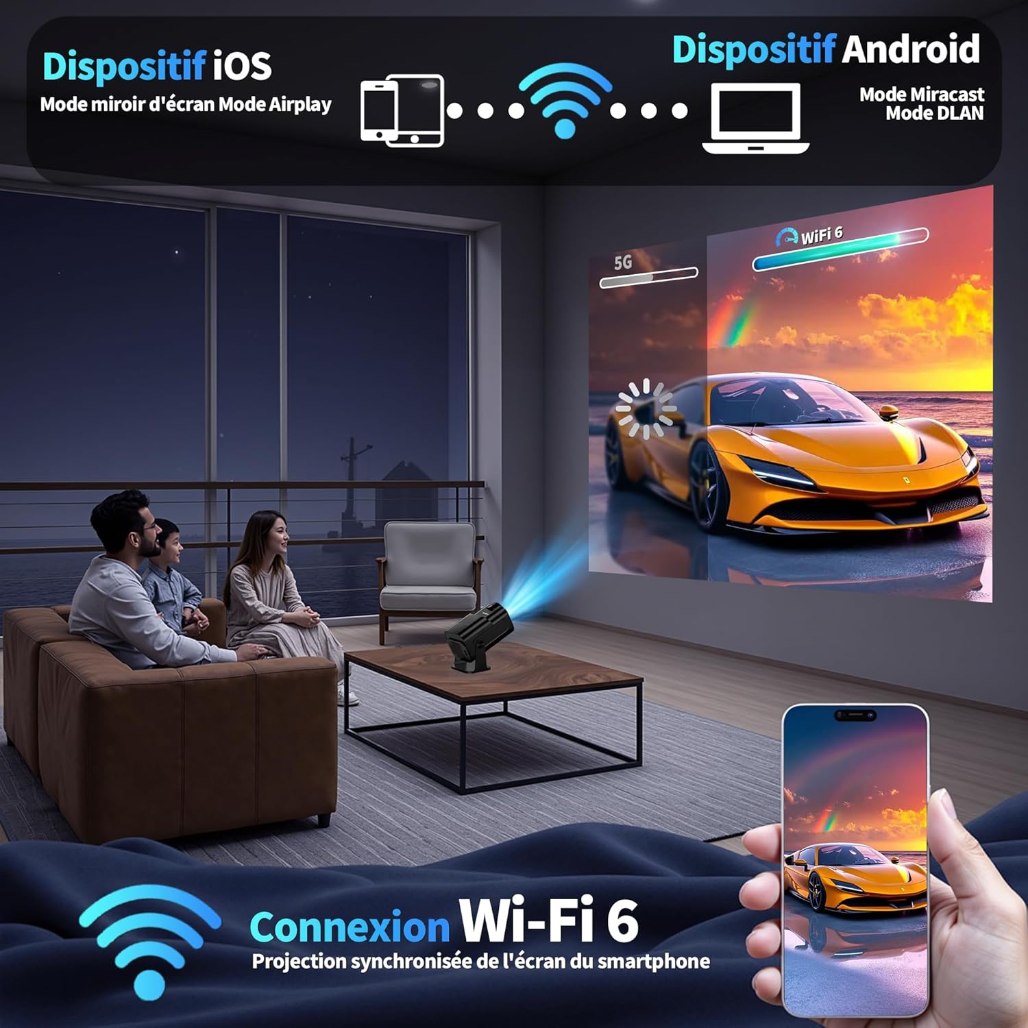 Thumbnail 5 de [App intégrée] Vidéoprojecteur 4K1080P 2026 Upgraded Mini Projecteur avec WiFi6 et Bluetooth5.2