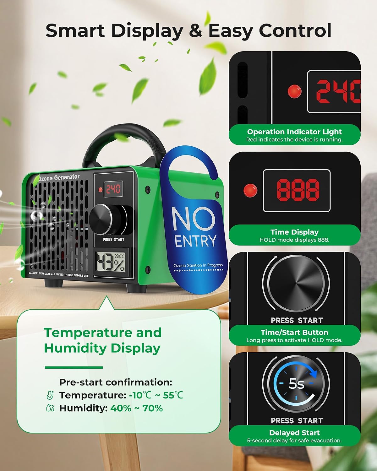 Detalle de LUXVANO FL-10H generator ozonu 168 000 mg/h, timer 240 min, wyświetlacz LED