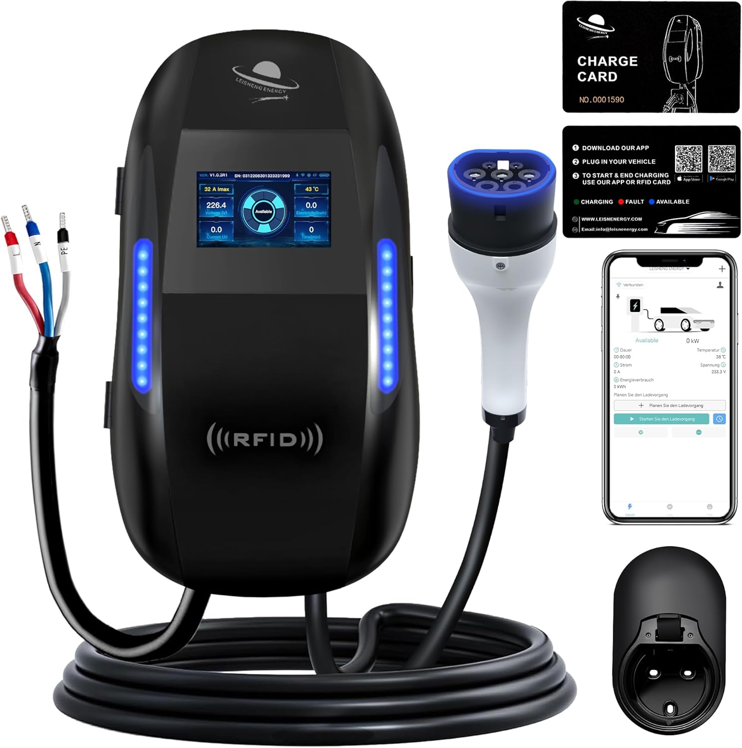 Detalle de LEISHENG ENERGY EV Charger 7 kW with 6 m cable