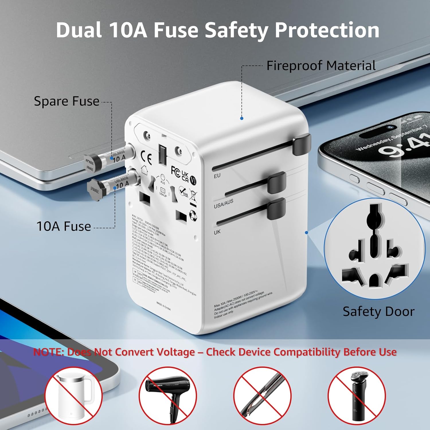 Thumbnail 5 de PD100W Universal Travel Adapter – Worldwide travel plug with 2 USB-C PD (up to 100W) and QC USB-A (18W)