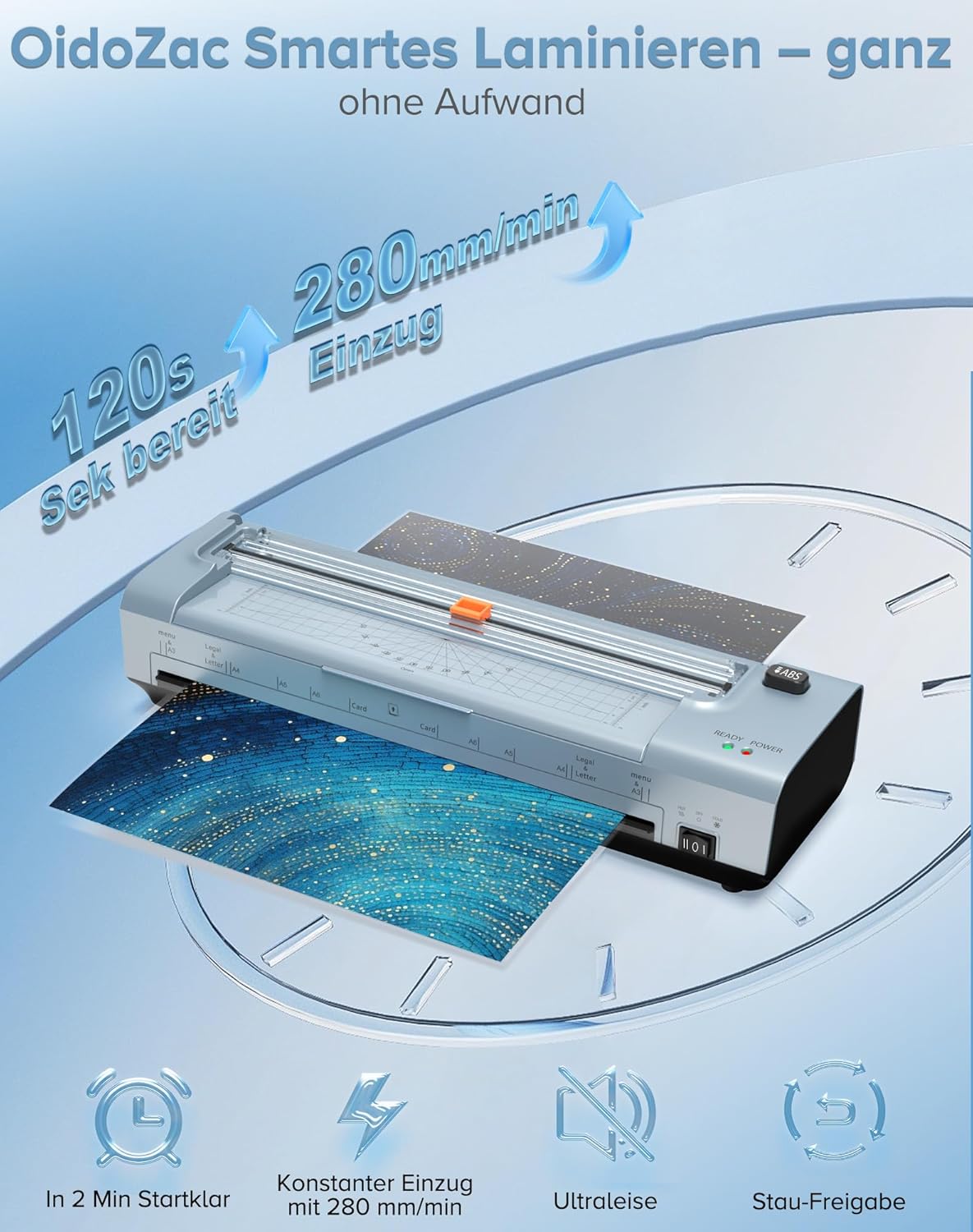 Thumbnail 2 de 13-Zoll A3/A4 Laminiergerät mit Heiß- & Kaltlaminierung, ABS Anti-Stau und 10-in-1 Funktionen (Blau)