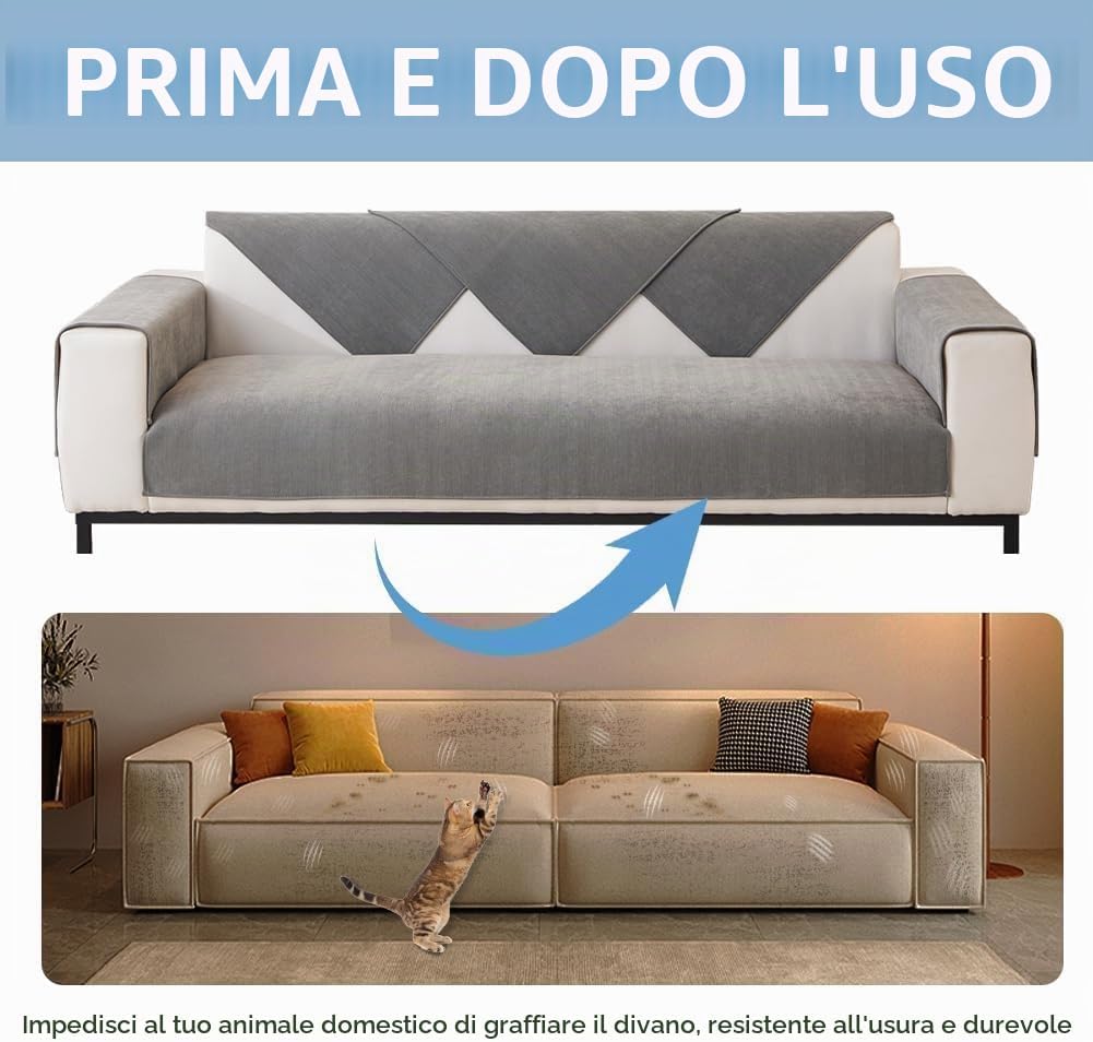 Thumbnail 6 de DUJUIKE Copridivano 3 Posti con Penisola in ciniglia grigio 70x160 cm