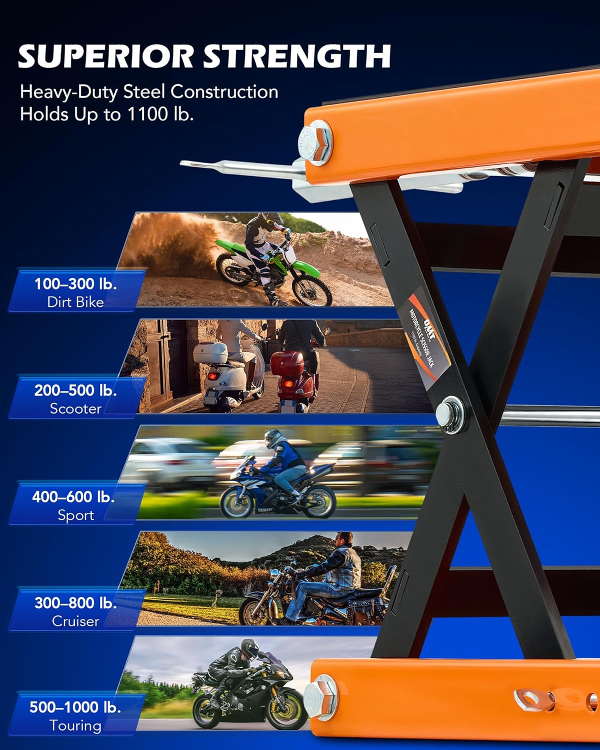 Thumbnail 3 de Orion Motor Tech Motorcycle Lift (1100lb) Scissor Jack with Wide Deck