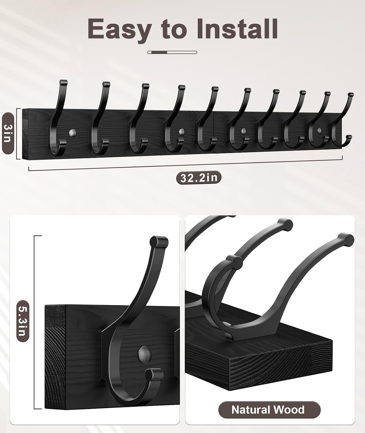 Detalle 2 de Optish Wall-Mounted Coat Rack, 16.1-Inch