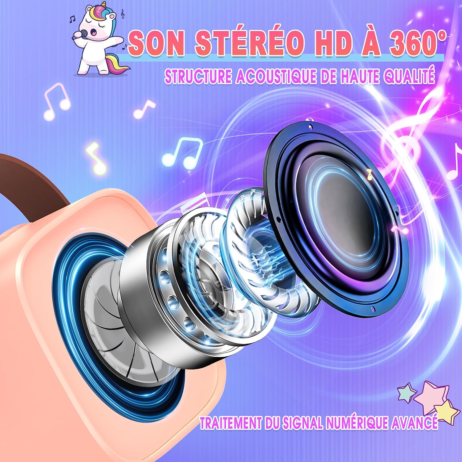 Detalle de Dislocati Micro Karaoke Enfant avec 2 Microphones Sans Fil Bluetooth – Hypnotisant pour les petites stars