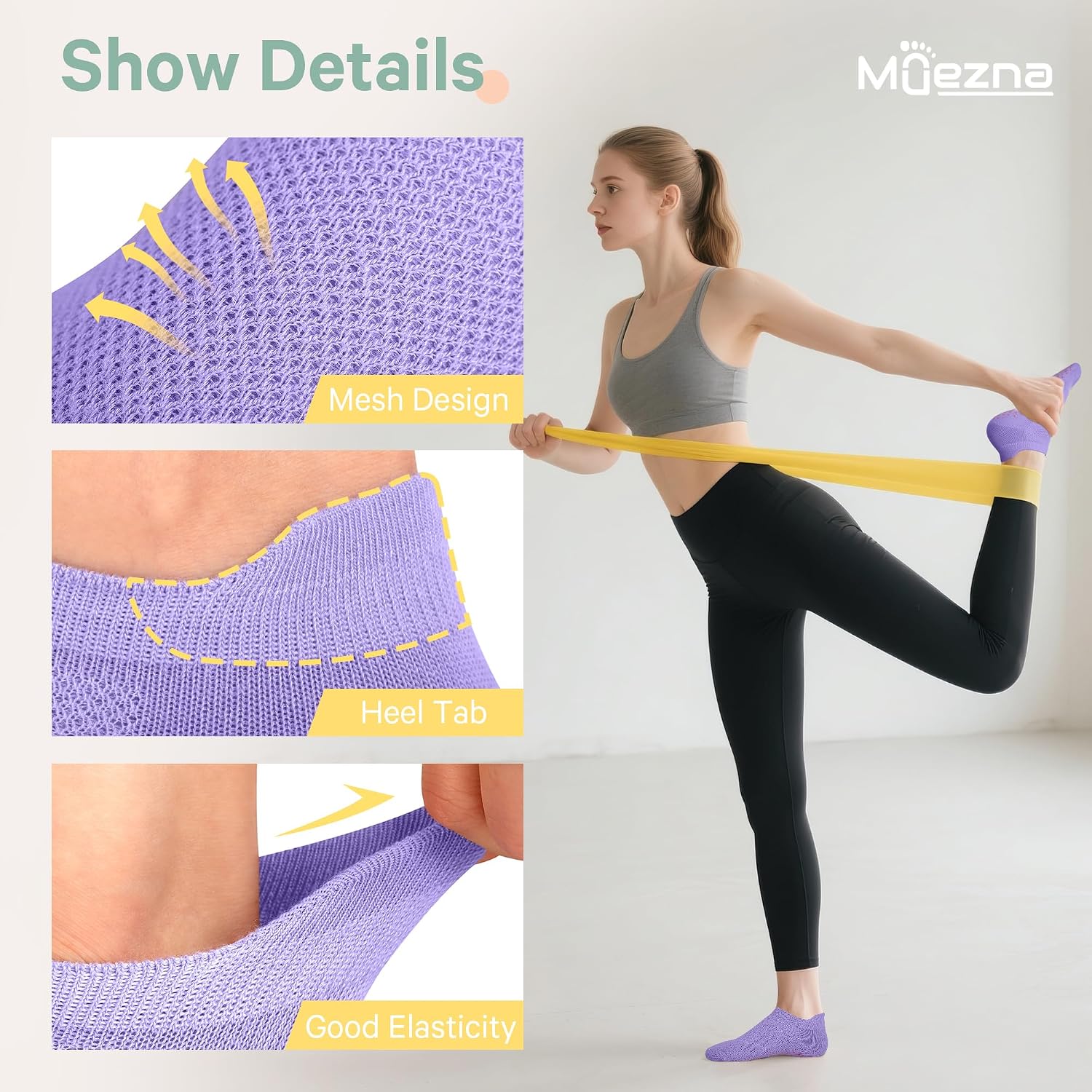 Thumbnail 3 de Muezna Pilates Grip Socks, 6-Pair Pack