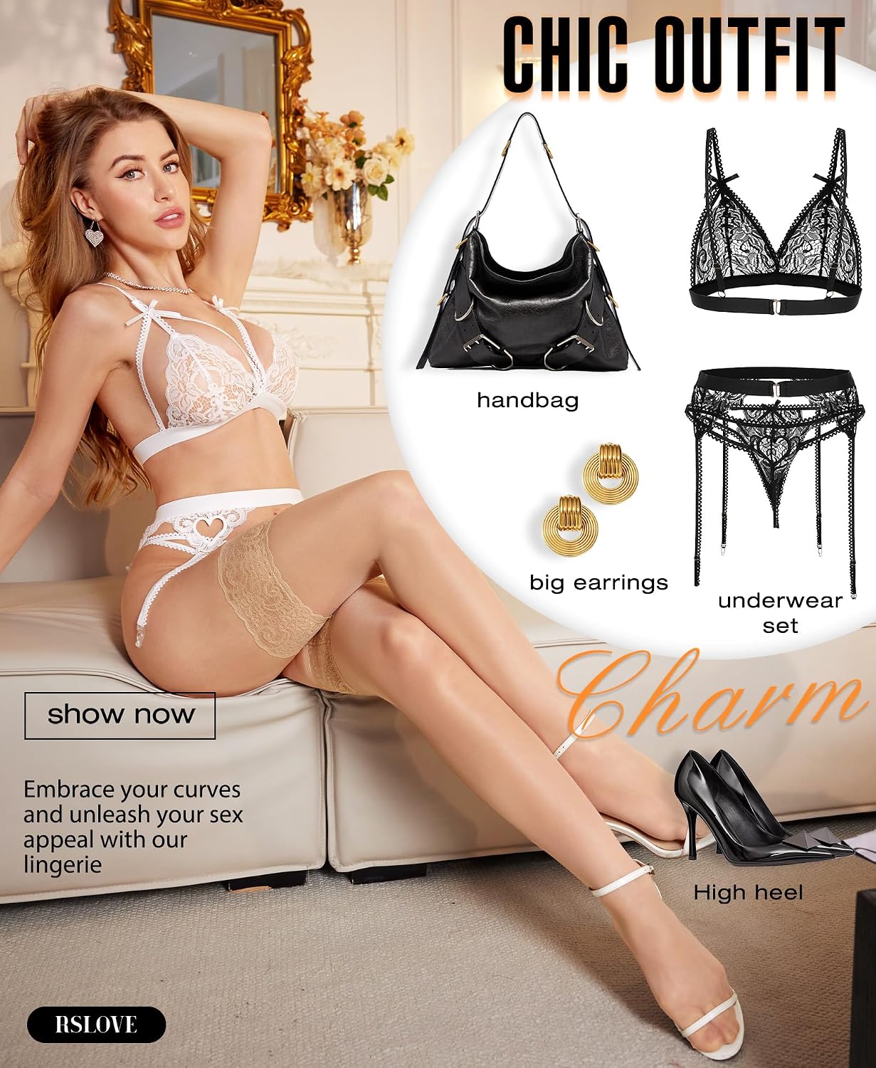 Detalle 2 de RSLOVE 20D Hold-Up Stockings with Floral Lace and Silicone Band