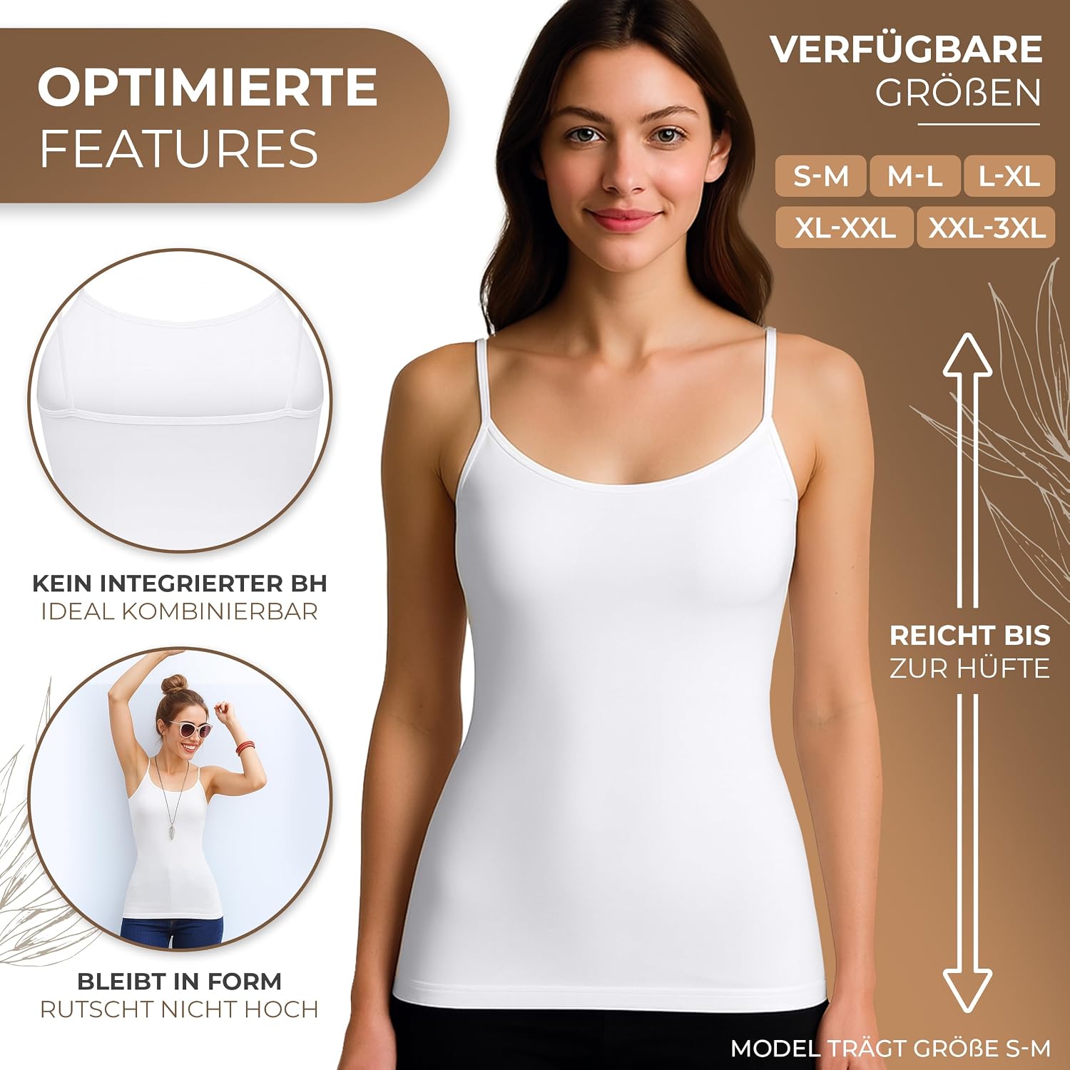 Detalle de UnsichtBra 3er Pack Damen Shape Unterhemden – Mikrofaser Spaghetti-Tops (Weiß/Schwarz/Beige)